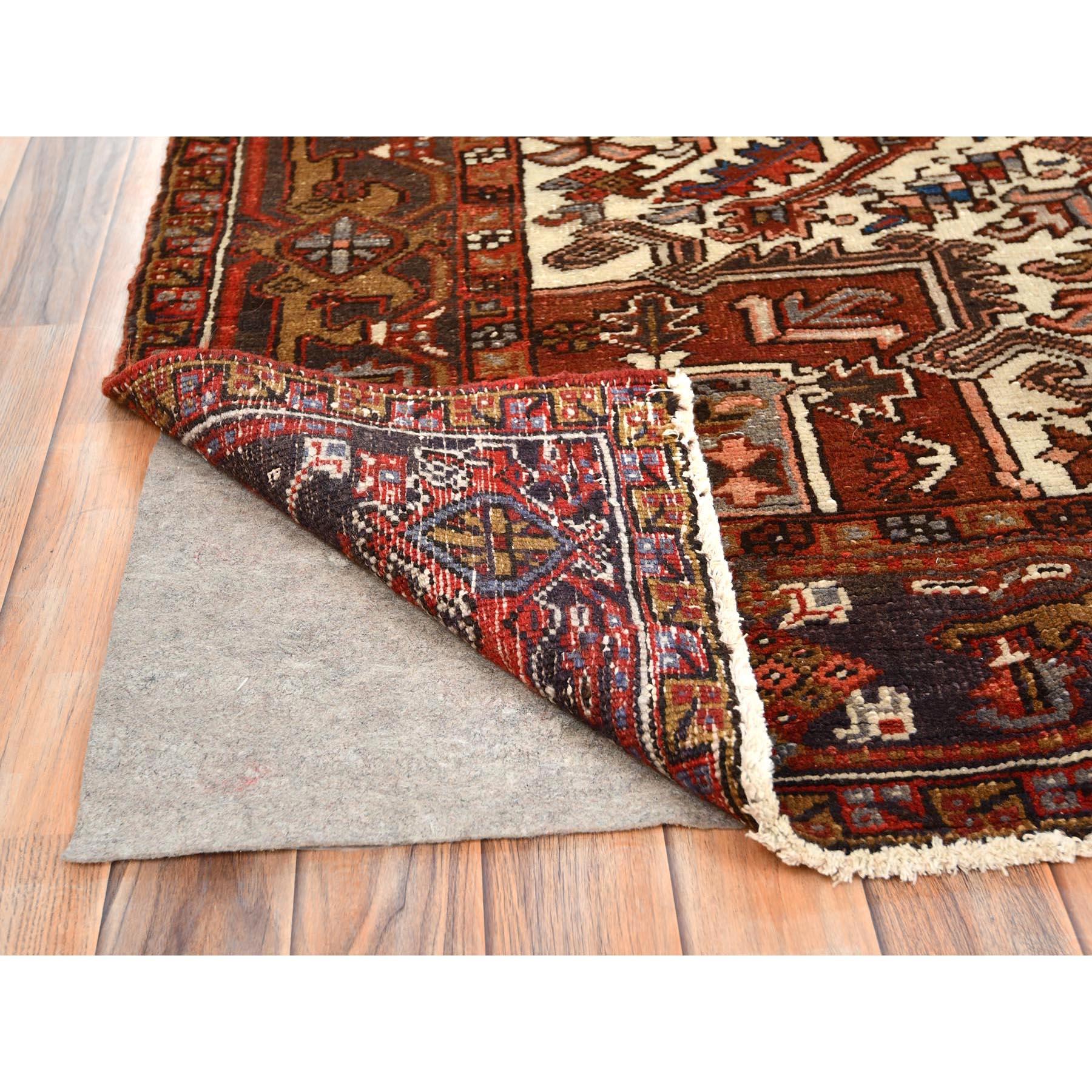 Mid-20th Century Red Old Bohemian Persian Heriz Even Wear Wool Hand Knotted Rustic Feel Clean Rug For Sale