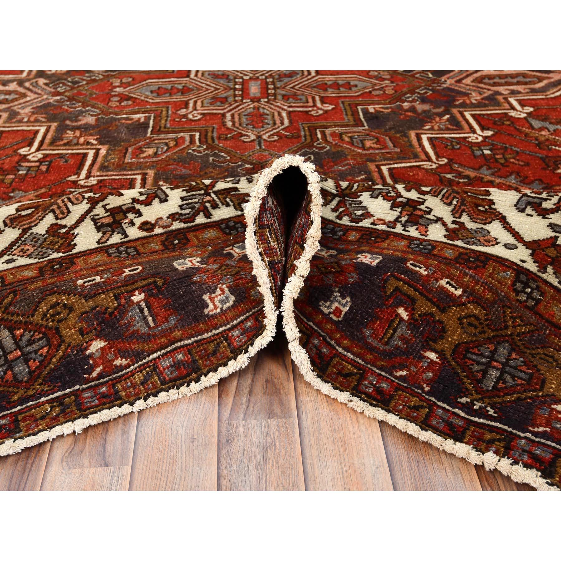 Red Old Bohemian Persian Heriz Even Wear Wool Hand Knotted Rustic Feel Clean Rug For Sale 1