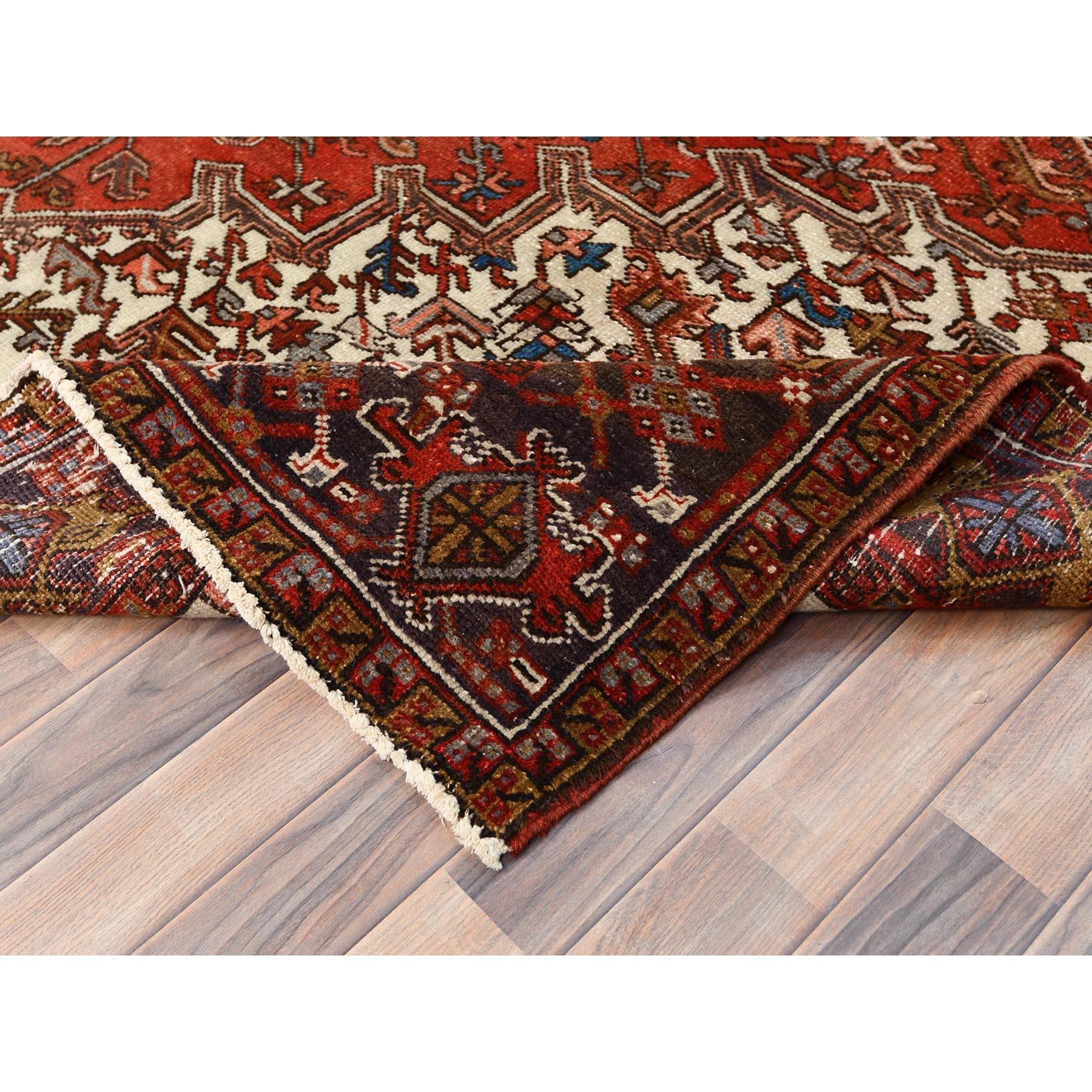 Red Old Bohemian Persian Heriz Even Wear Wool Hand Knotted Rustic Feel Clean Rug For Sale 2