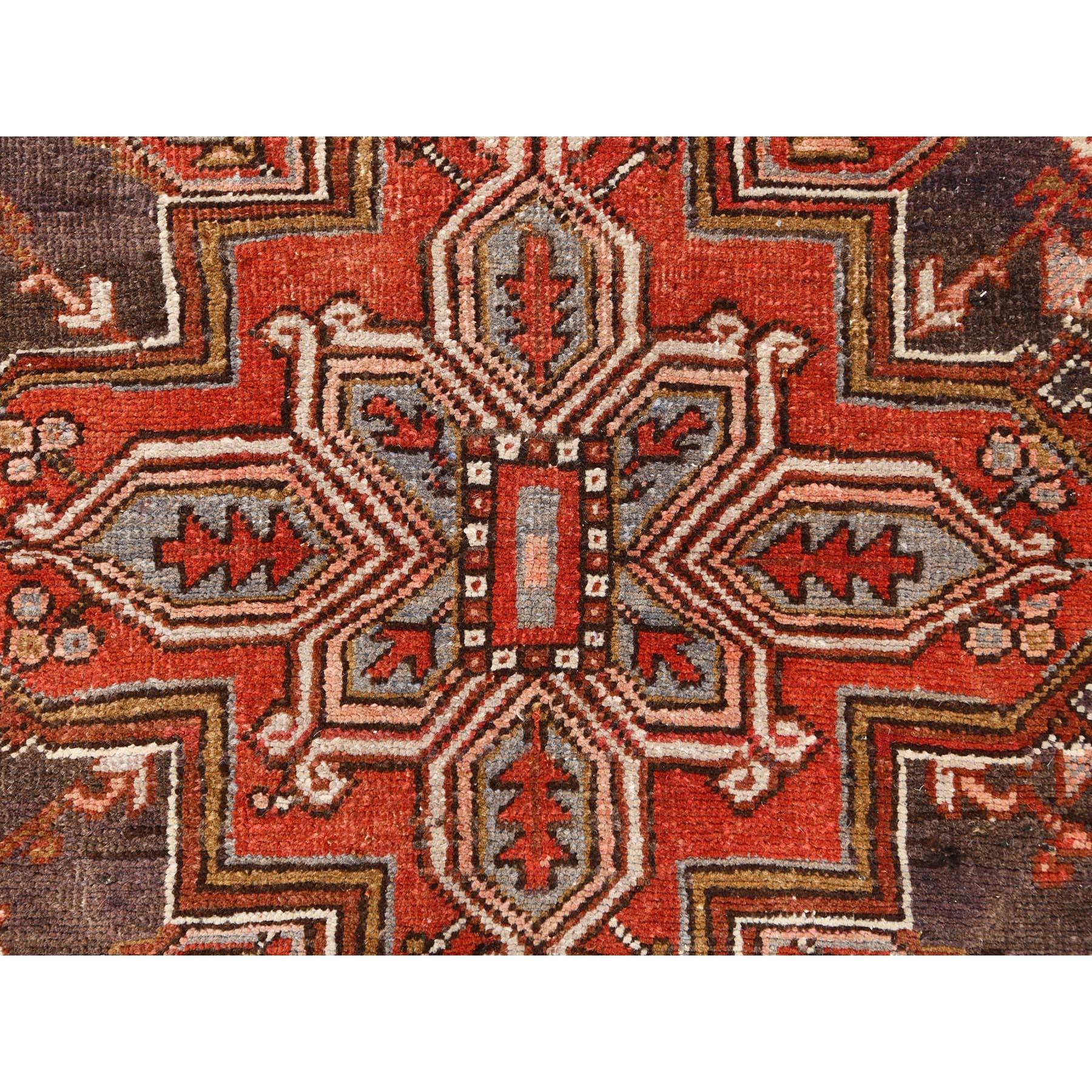 Red Old Bohemian Persian Heriz Even Wear Wool Hand Knotted Rustic Feel Clean Rug For Sale 4