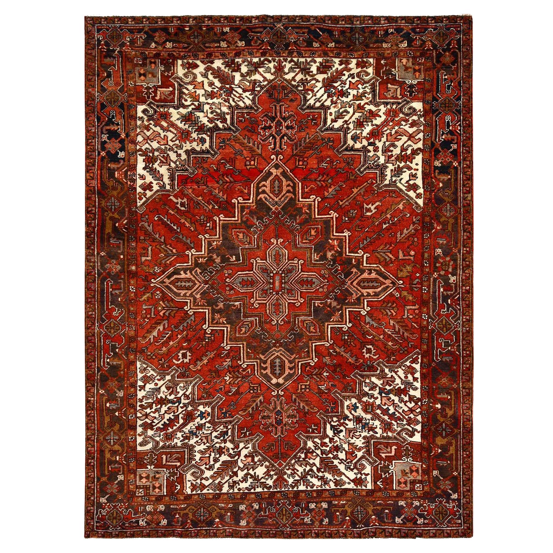 Red Old Bohemian Persian Heriz Even Wear Wool Hand Knotted Rustic Feel Clean Rug For Sale