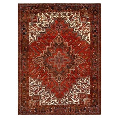 Red Old Bohemian Persian Heriz Even Wear Wool Hand Knotted Rustic Feel Clean Rug