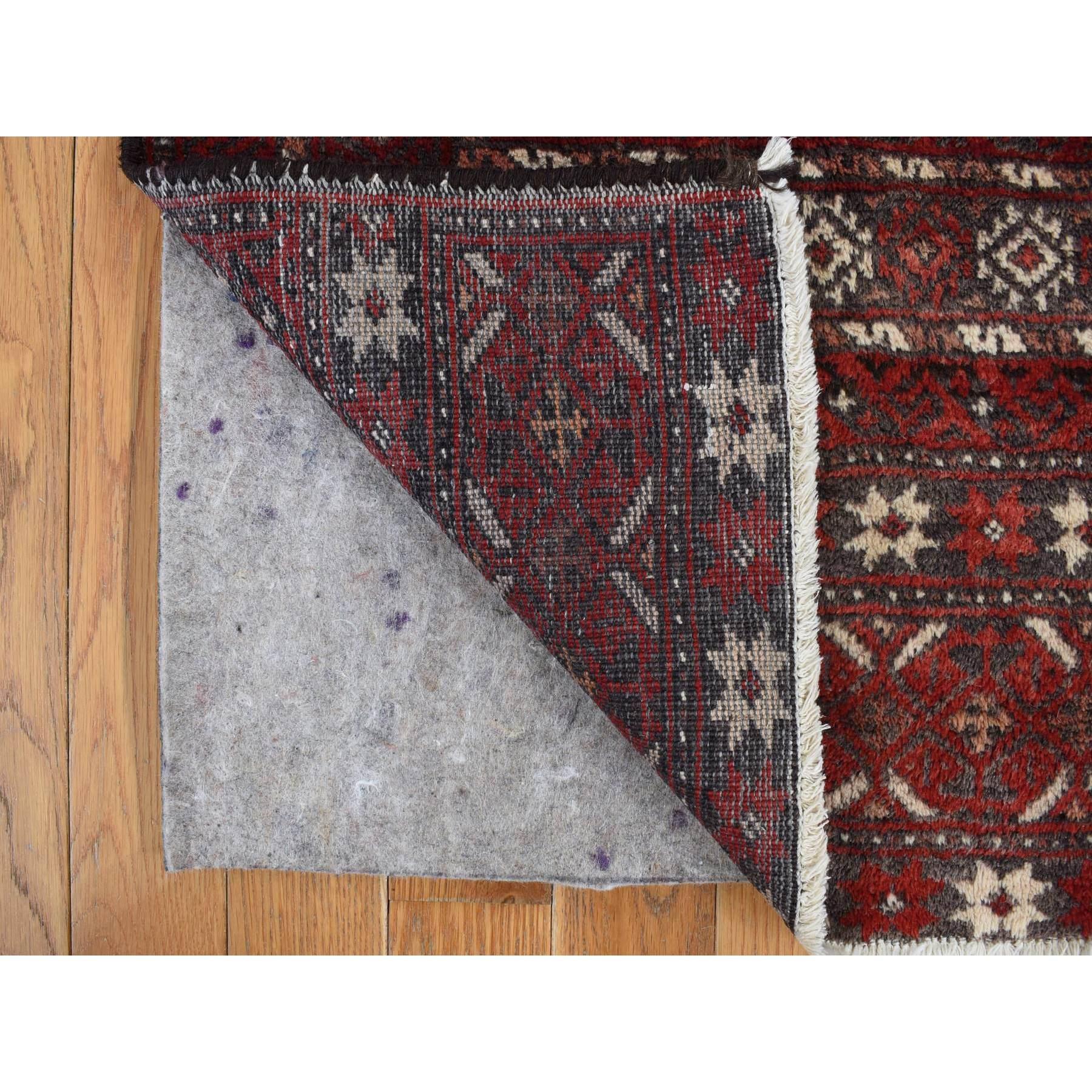 Medieval Red Old Persian Baluch Geometric Pure Wool Hand Knotted Full Pile Rug 3'7