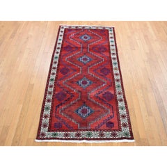 Red Vintage Zoroastrian Amadan Full Pile Exc Cond Wool Hand Knotted Runner Rug