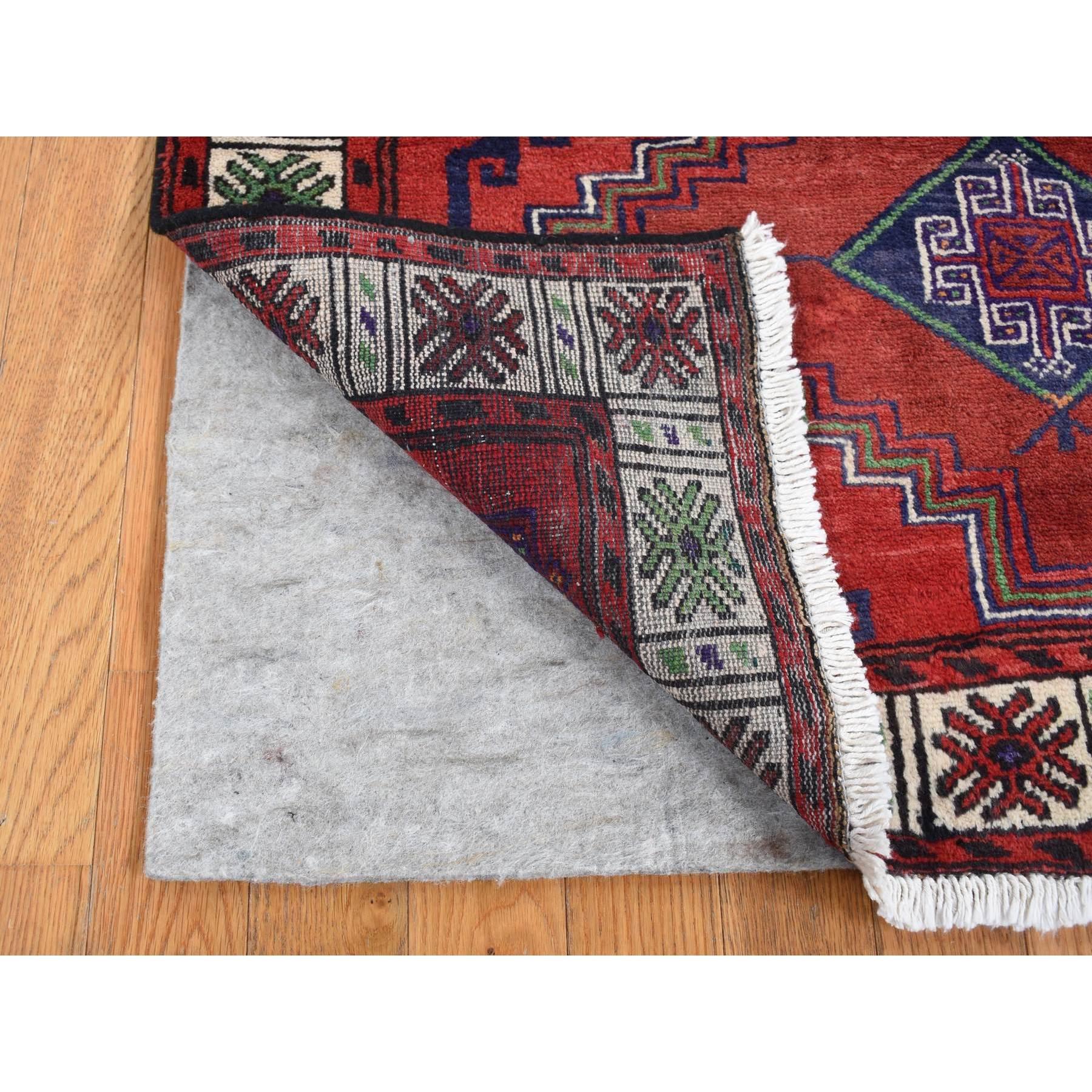 Medieval Red Old Persian Hamadan Full Pile Mint Cond Pure Wool Hand Knotted Runner Rug For Sale