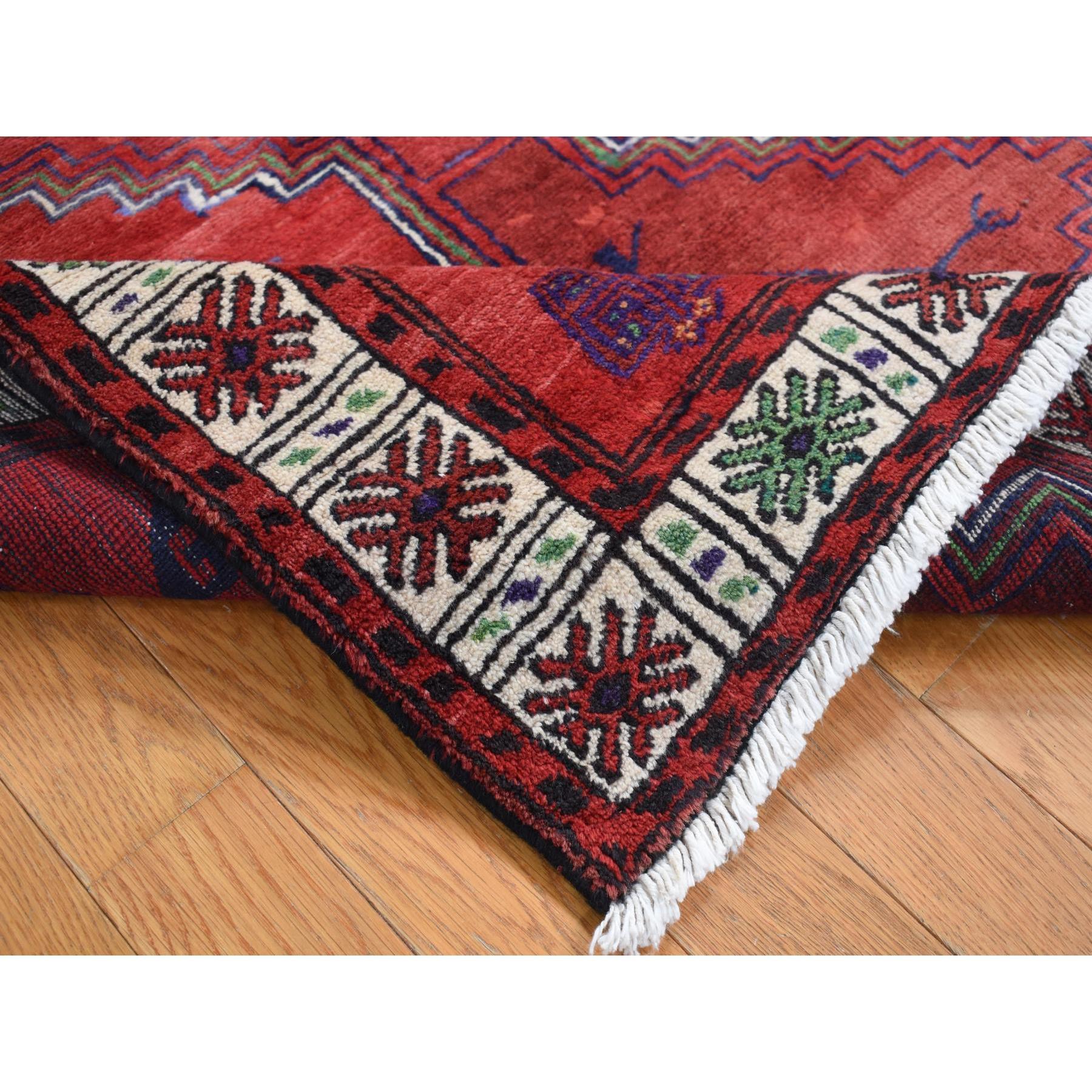 Hand-Knotted Red Old Persian Hamadan Full Pile Mint Cond Pure Wool Hand Knotted Runner Rug For Sale