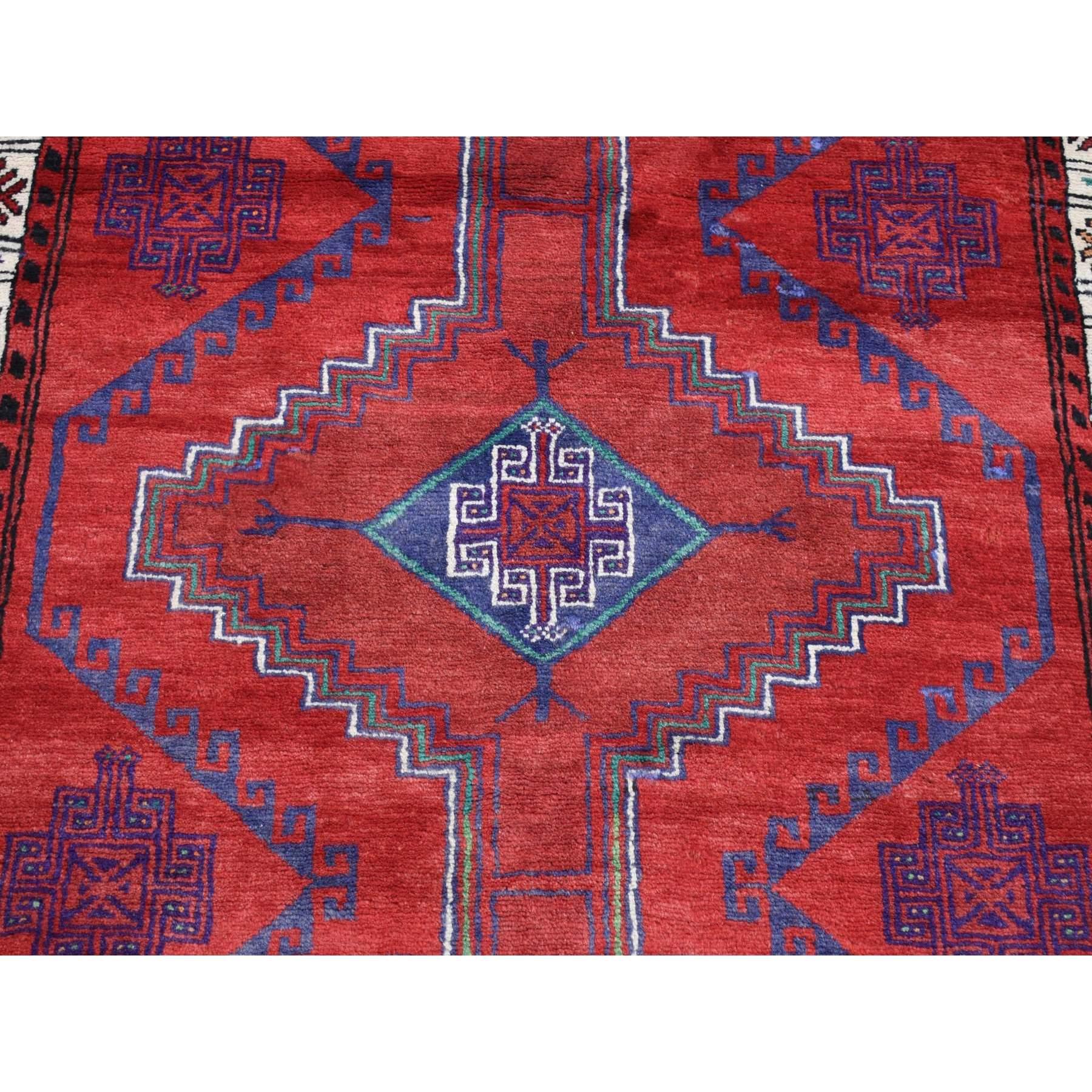 Mid-20th Century Red Old Persian Hamadan Full Pile Mint Cond Pure Wool Hand Knotted Runner Rug For Sale