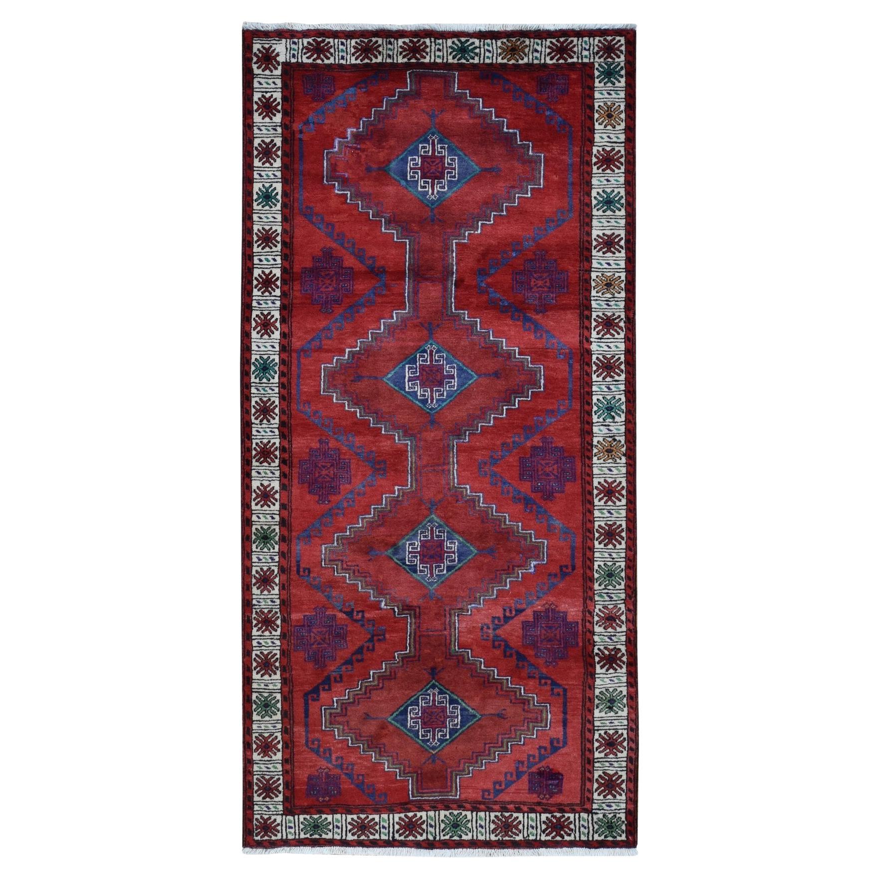Red Old Persian Hamadan Full Pile Mint Cond Pure Wool Hand Knotted Runner Rug For Sale