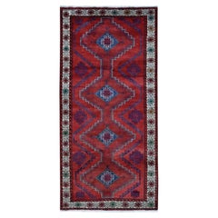 Tapis de course rouge Old Persian Hamadan Full Pile Mint Cond Pure Wool Hand Knotted Runner Rug