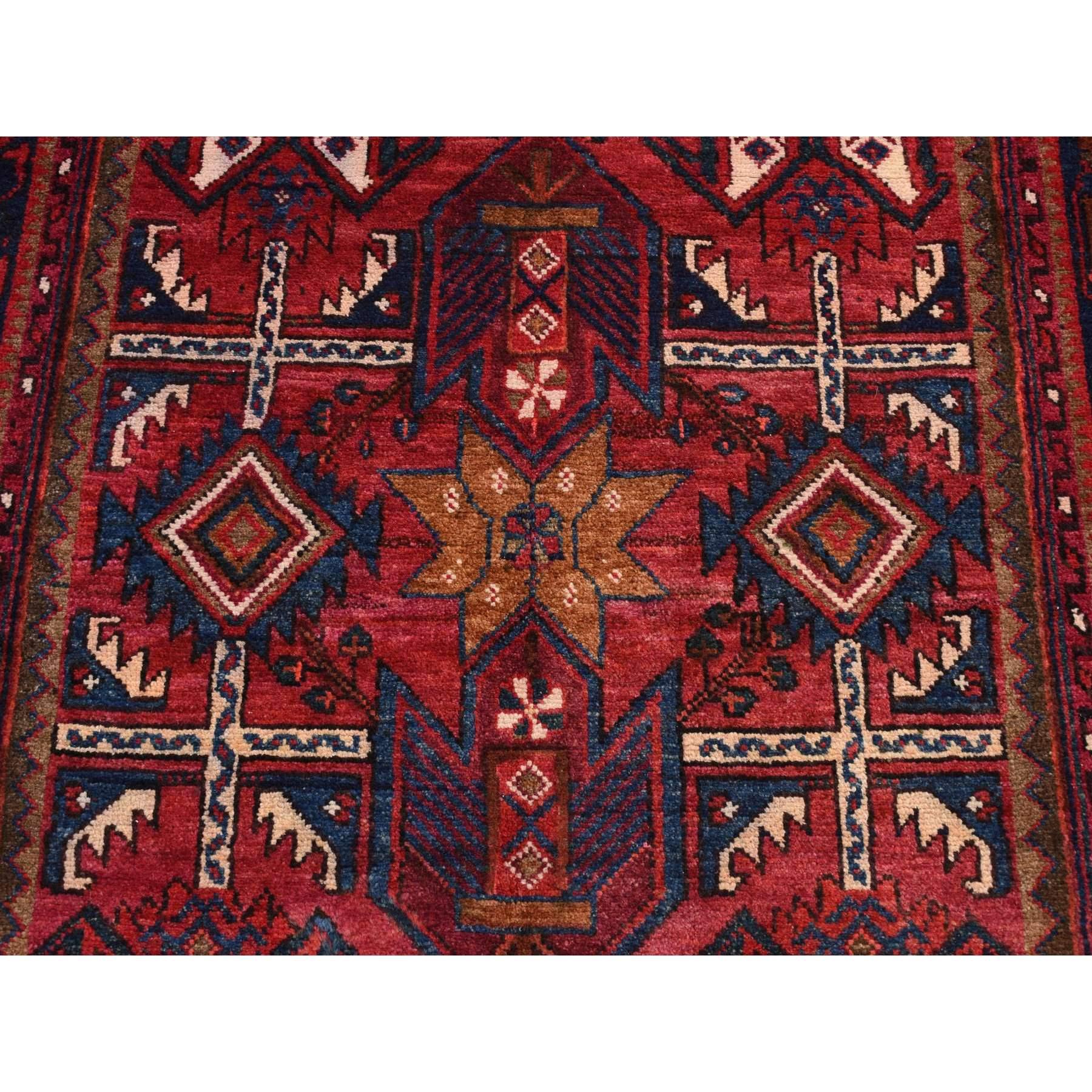 Mid-20th Century Red Old Persian Hamadan Hand Made Hand Knotted Pure Wool Gallery Size Runner Rug For Sale