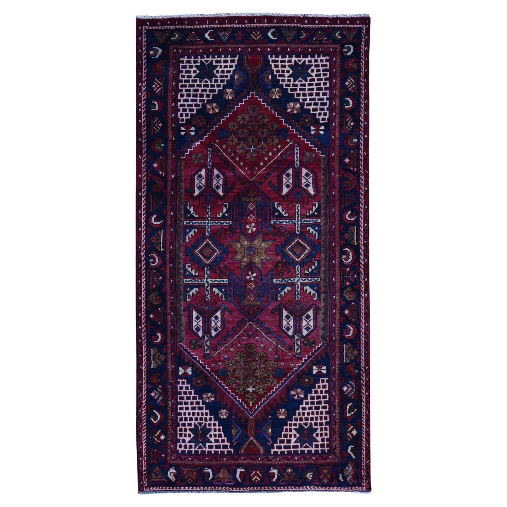 Red Old Persian Hamadan Hand Made Hand Knotted Pure Wool Gallery Size Runner Rug For Sale