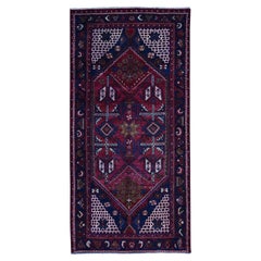 Used Red Old Persian Hamadan Hand Made Hand Knotted Pure Wool Gallery Size Runner Rug