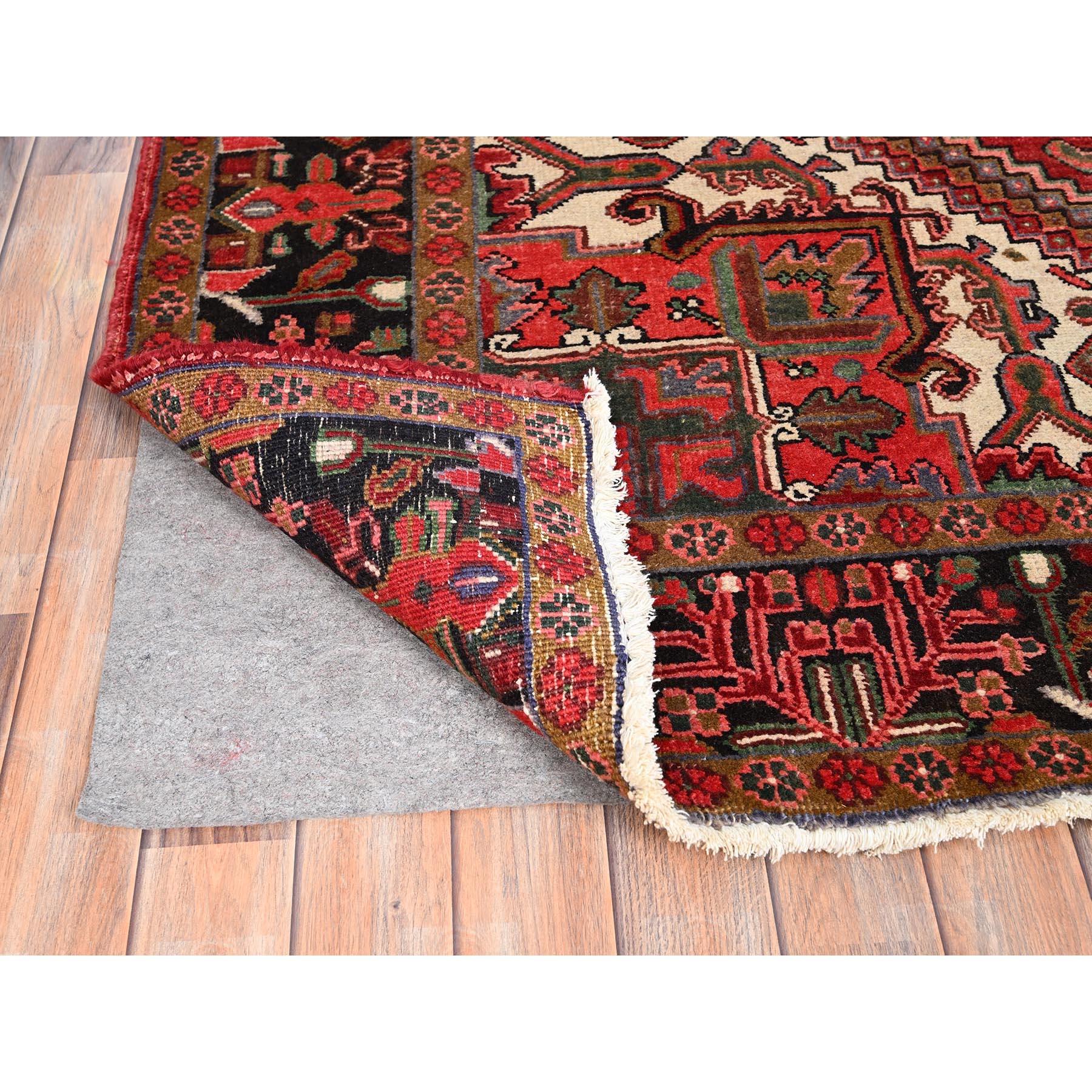 Mid-20th Century Red Old Persian Heriz Hand knotted Abrash Central Medallion Pure Wool Clean Rug For Sale