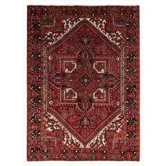 Red Old Persian Heriz Hand knotted Abrash Central Medallion Pure Wool Clean Rug