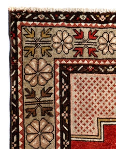 Red, Olive and Ivory Handmade Wool Turkish Old Anatolian Konya Distressed Rug