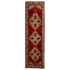 Red, Olive and Ivory Handmade Wool Turkish Old Anatolian Konya Distressed Rug