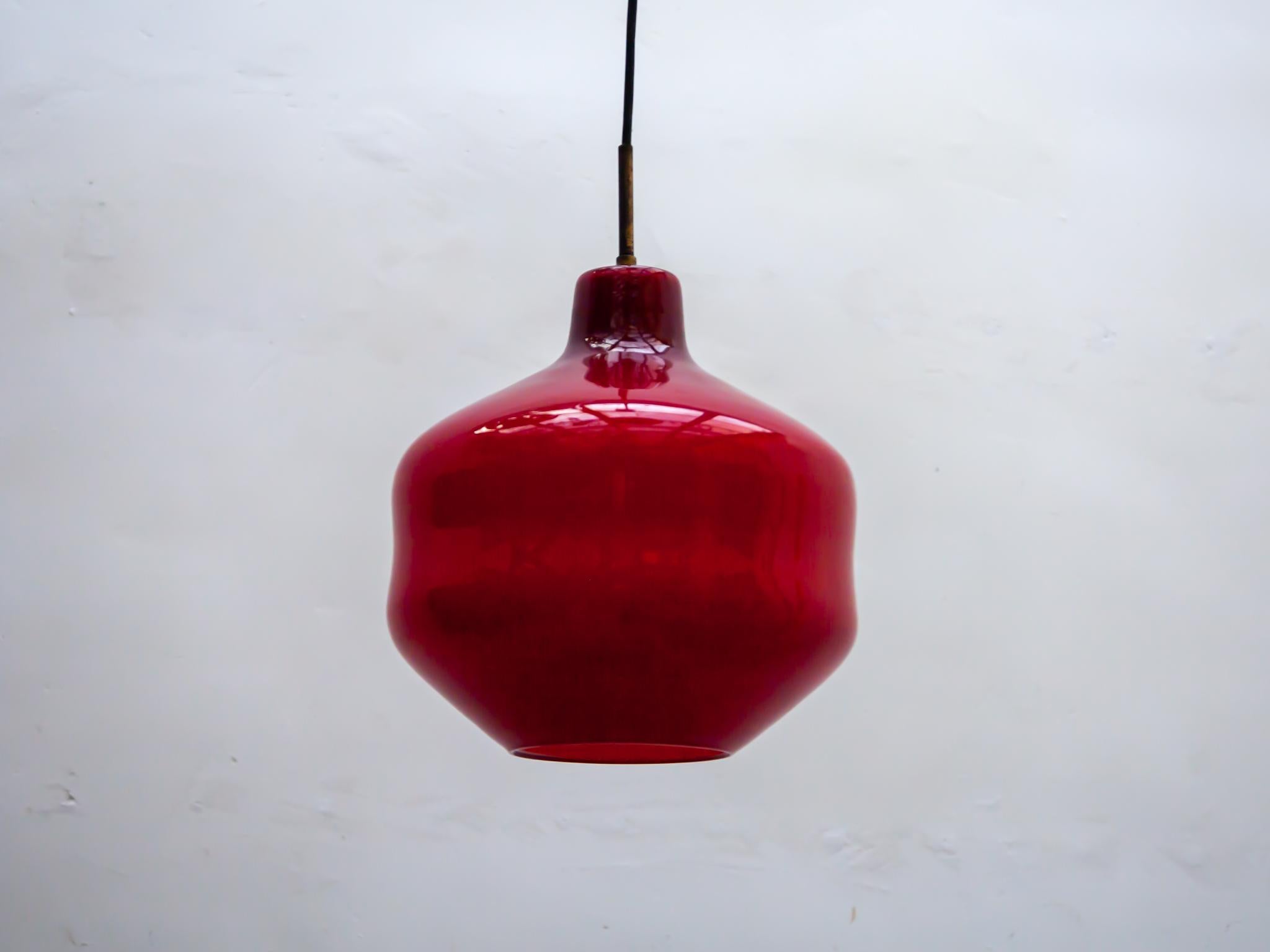 Scandinavian Modern Red Opal Lamp, Pendant Scandinavian Design, 1950s