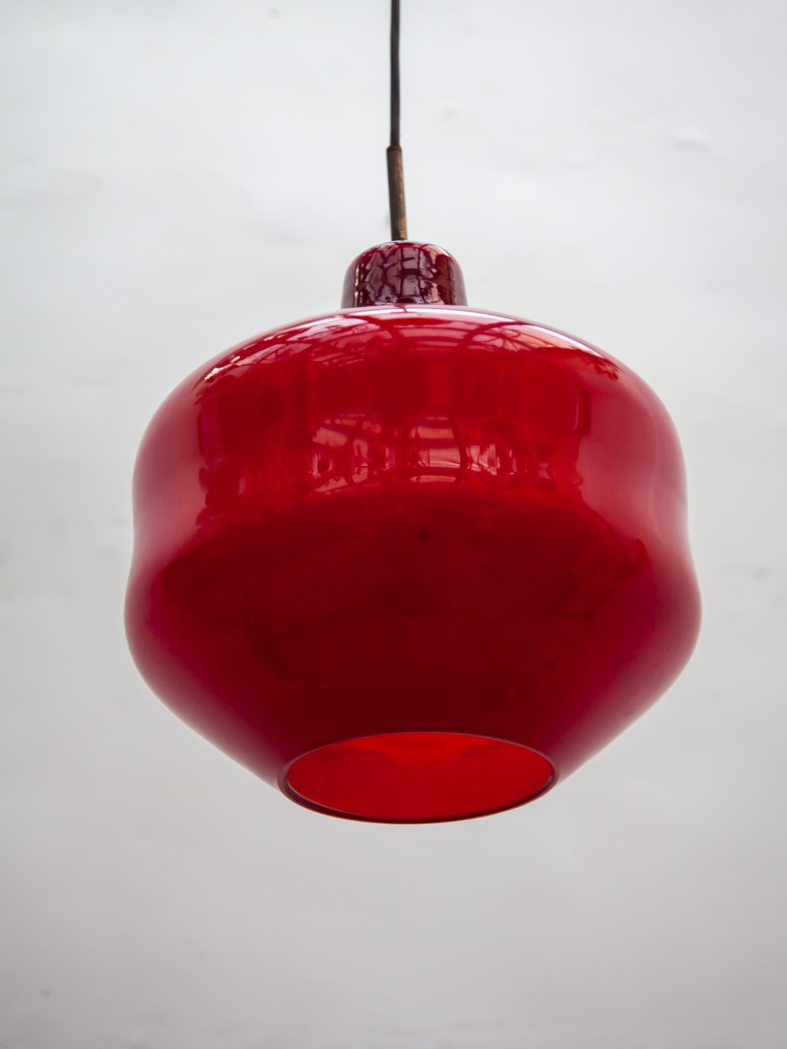 Danish Red Opal Lamp, Pendant Scandinavian Design, 1950s
