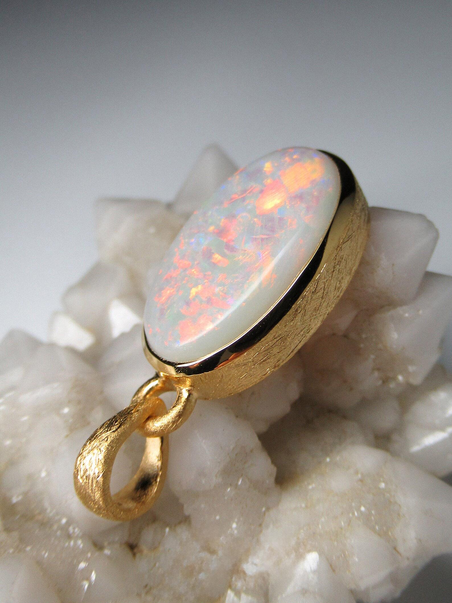 Opal necklace 18K gold plated Sunset Natural Rainbow Australian opal 2