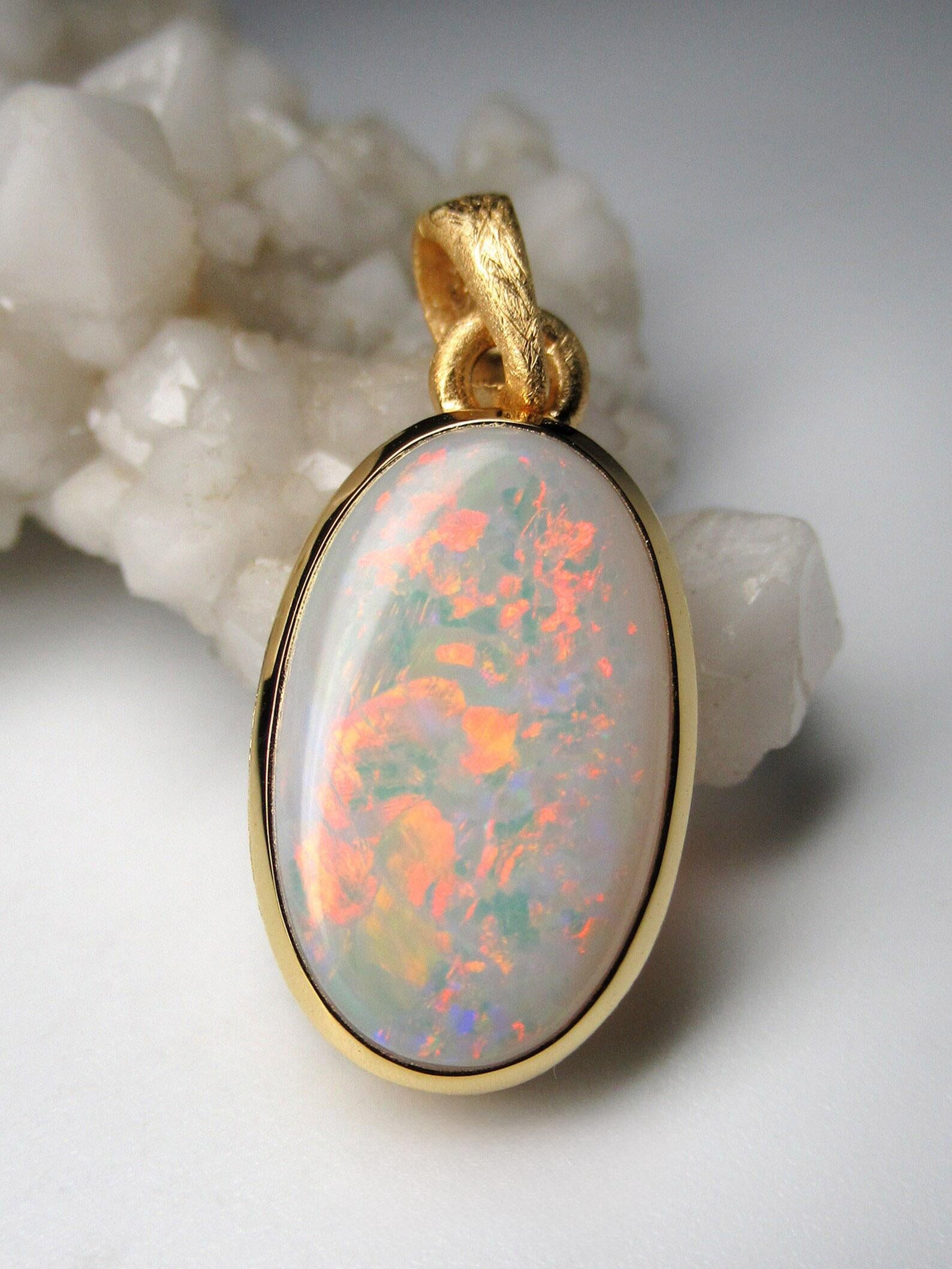 Artist Opal necklace 18K gold plated Sunset Natural Rainbow Australian opal
