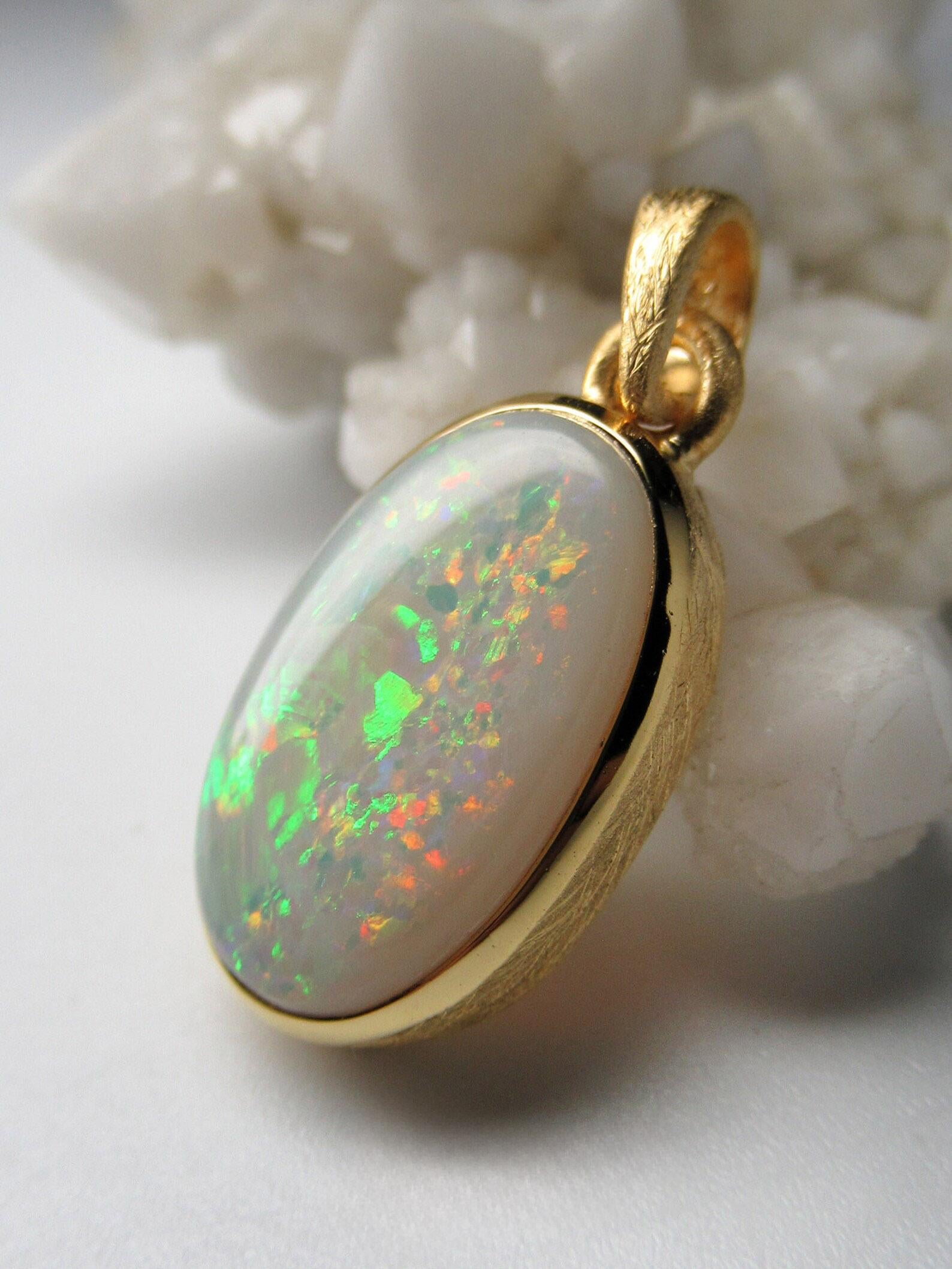 Oval Cut Opal necklace 18K gold plated Sunset Natural Rainbow Australian opal