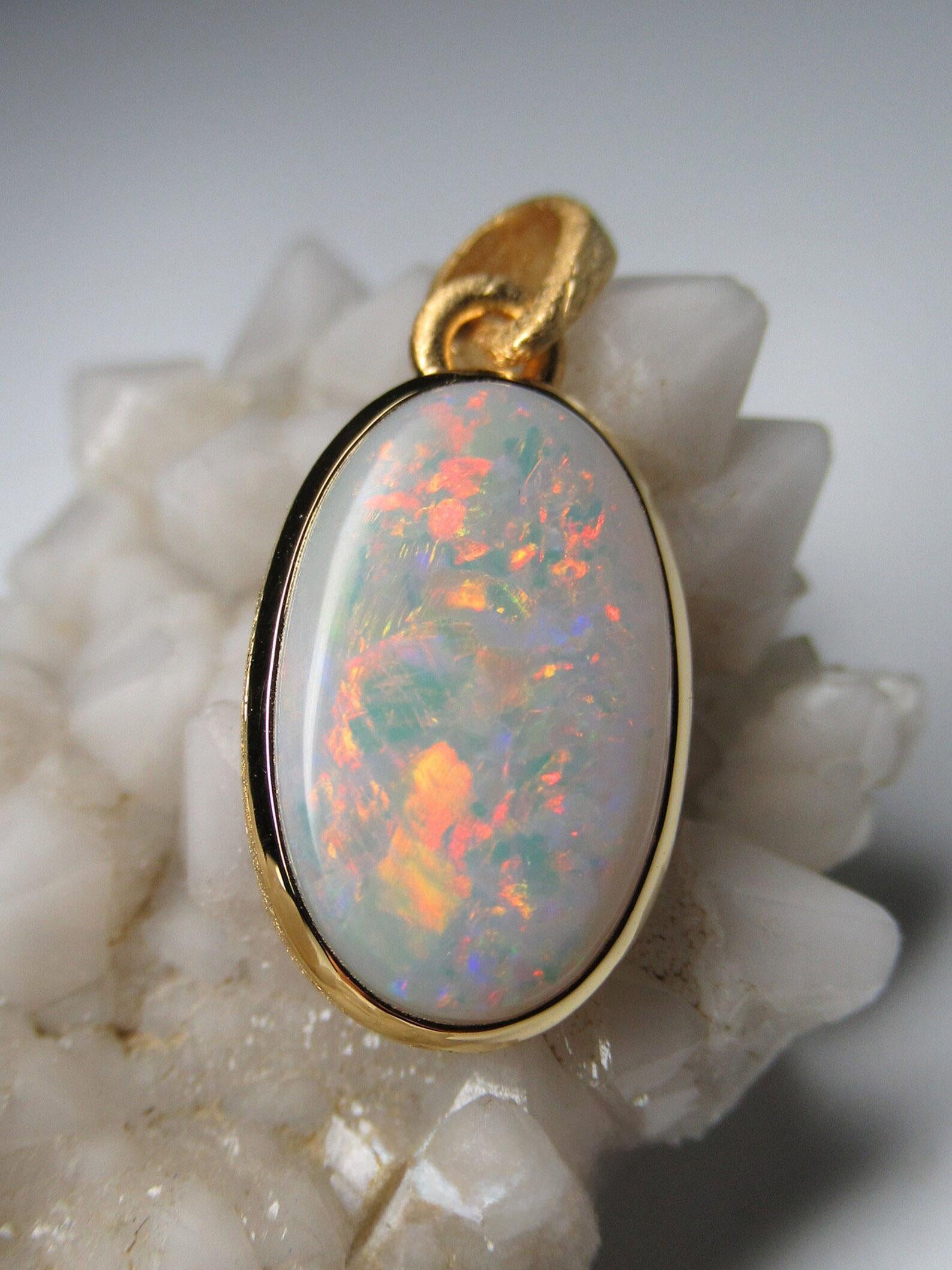 Women's or Men's Opal necklace 18K gold plated Sunset Natural Rainbow Australian opal