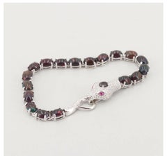Red Opal, Sapphire, Pave Diamond Sterling Silver Snake Bracelet- Exotic & Fabulous