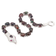 Red Opal,Sapphire,Pave Diamond Sterling Silver Snake Bracelet- Exotic & Fabulous