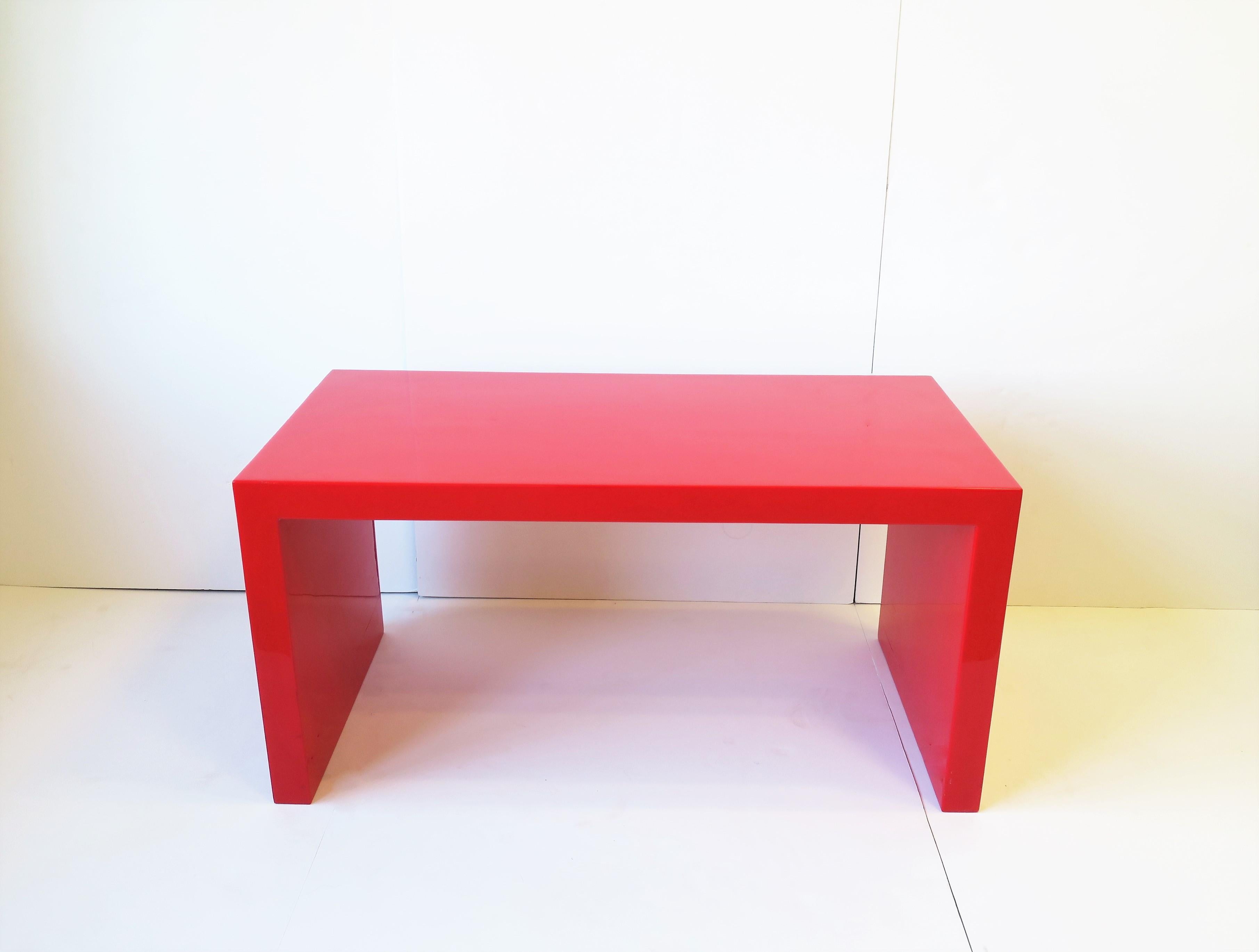 Post-Modern Red Acrylic Bench or Cocktail Table  For Sale