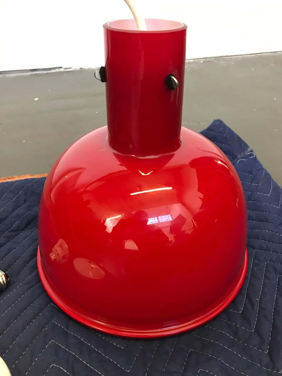 Glass Pendant Lamp in Red Opaque Milkglass by Glashutte Limburg for Lightolier 3