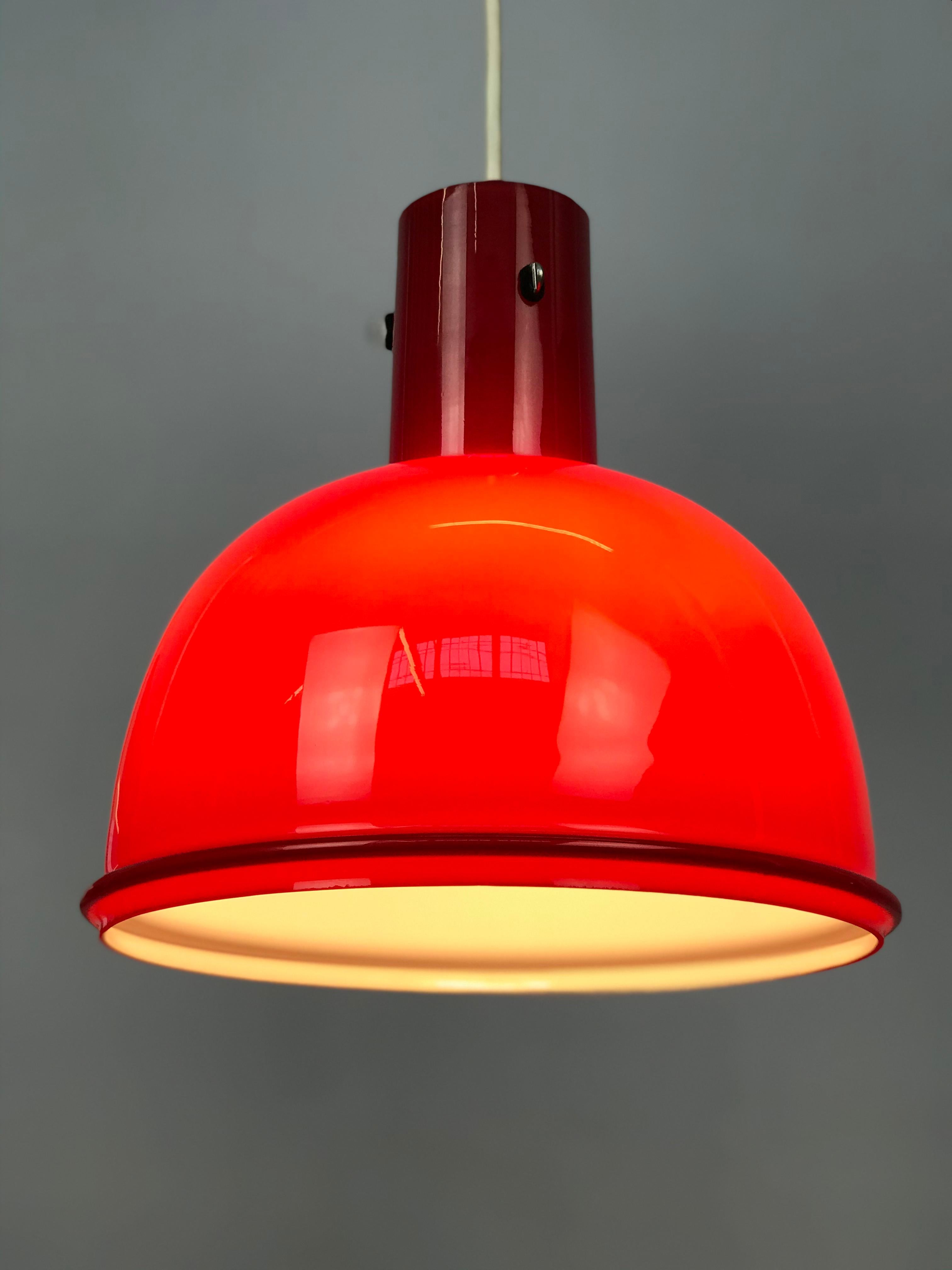 Mid-Century Modern Glass Pendant Lamp in Red Opaque Milkglass by Glashutte Limburg for Lightolier