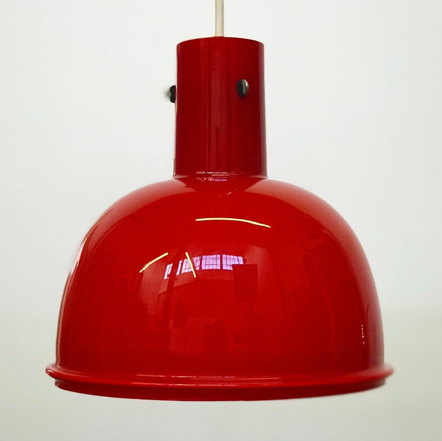 Glass Pendant Lamp in Red Opaque Milkglass by Glashutte Limburg for Lightolier In Good Condition In Framingham, MA