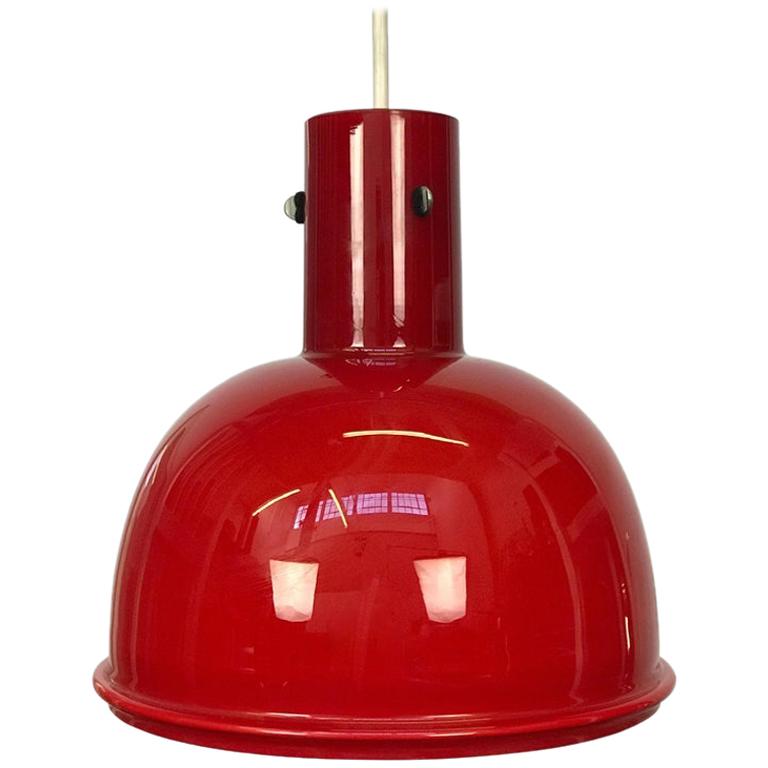Glass Pendant Lamp in Red Opaque Milkglass by Glashutte Limburg for Lightolier