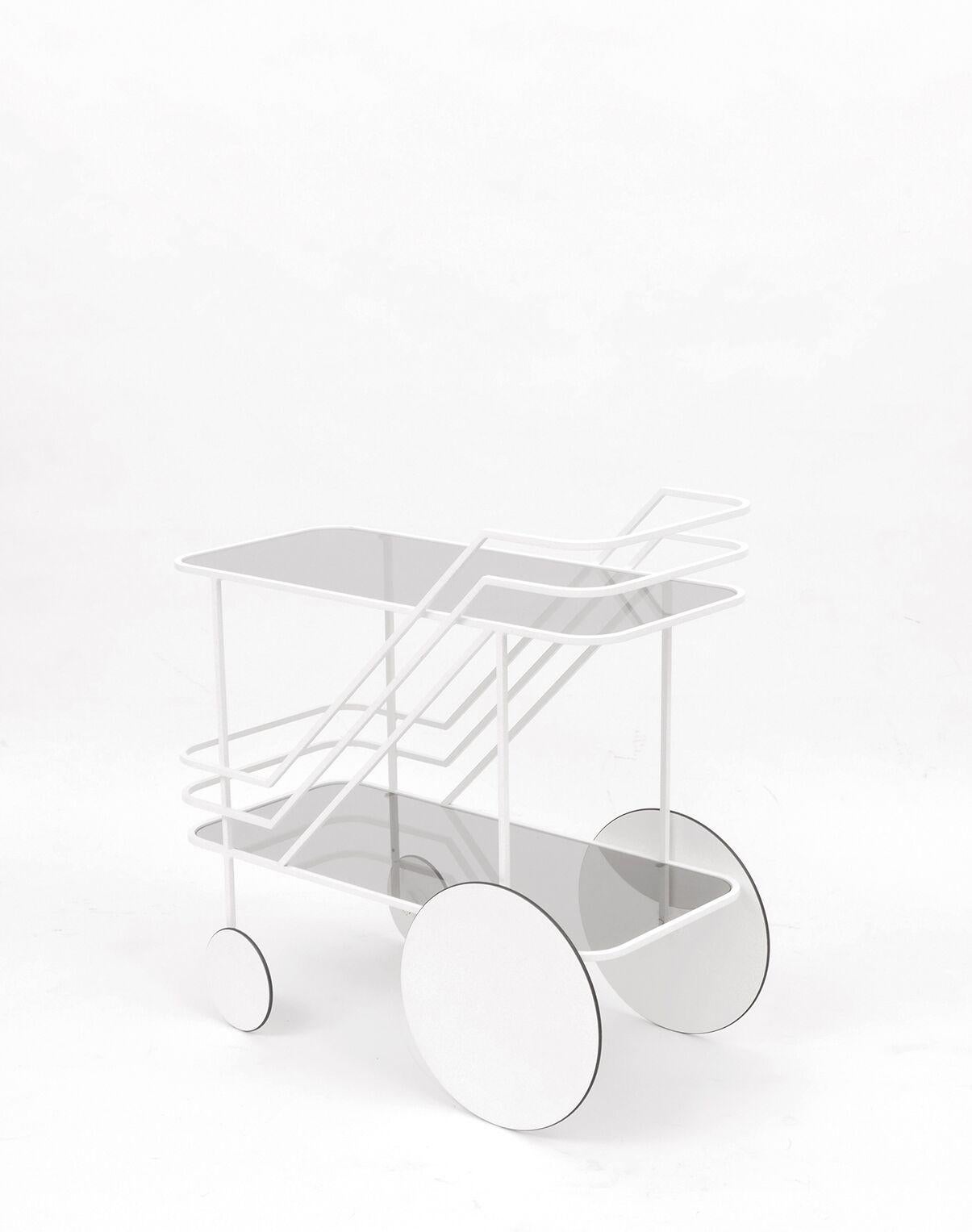 Modern Red or White European Powder Coated Metal Drinks Cart with Smoke Glass Shelves