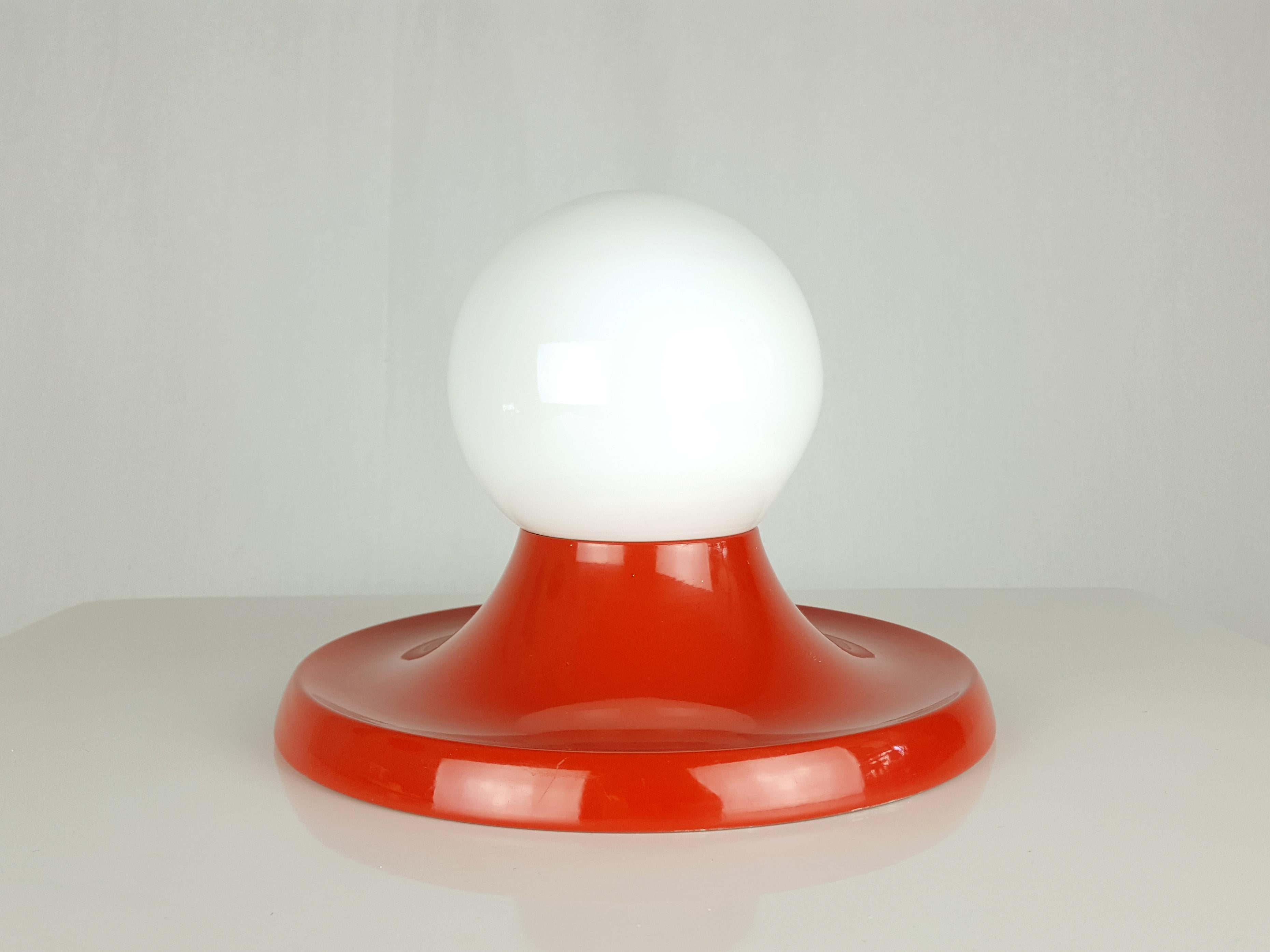 Space Age Red-Orange Aluminium & Opaline Glass Balum Sconce by A. Castiglioni for Arteluce For Sale