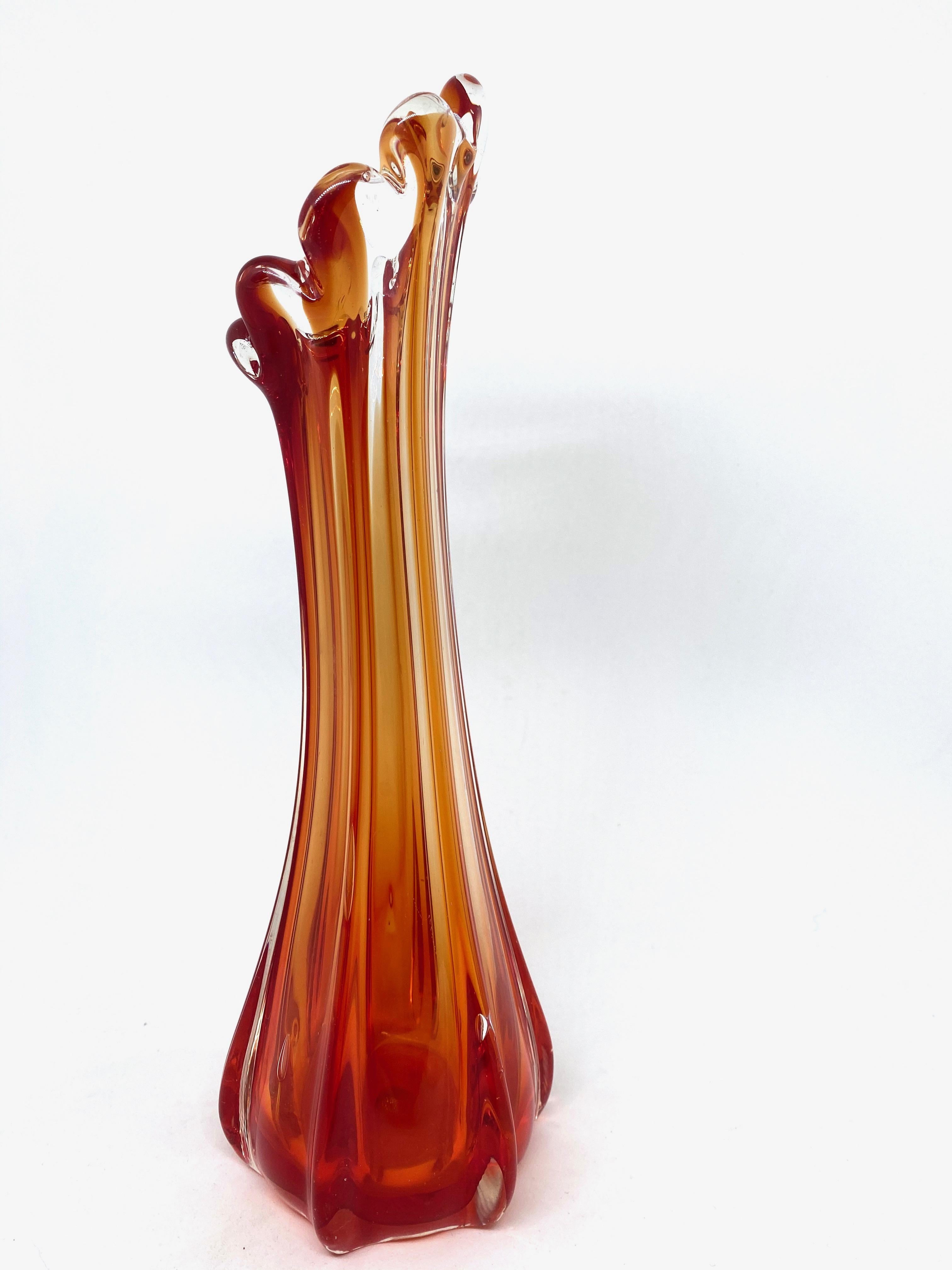 murano glass vase orange