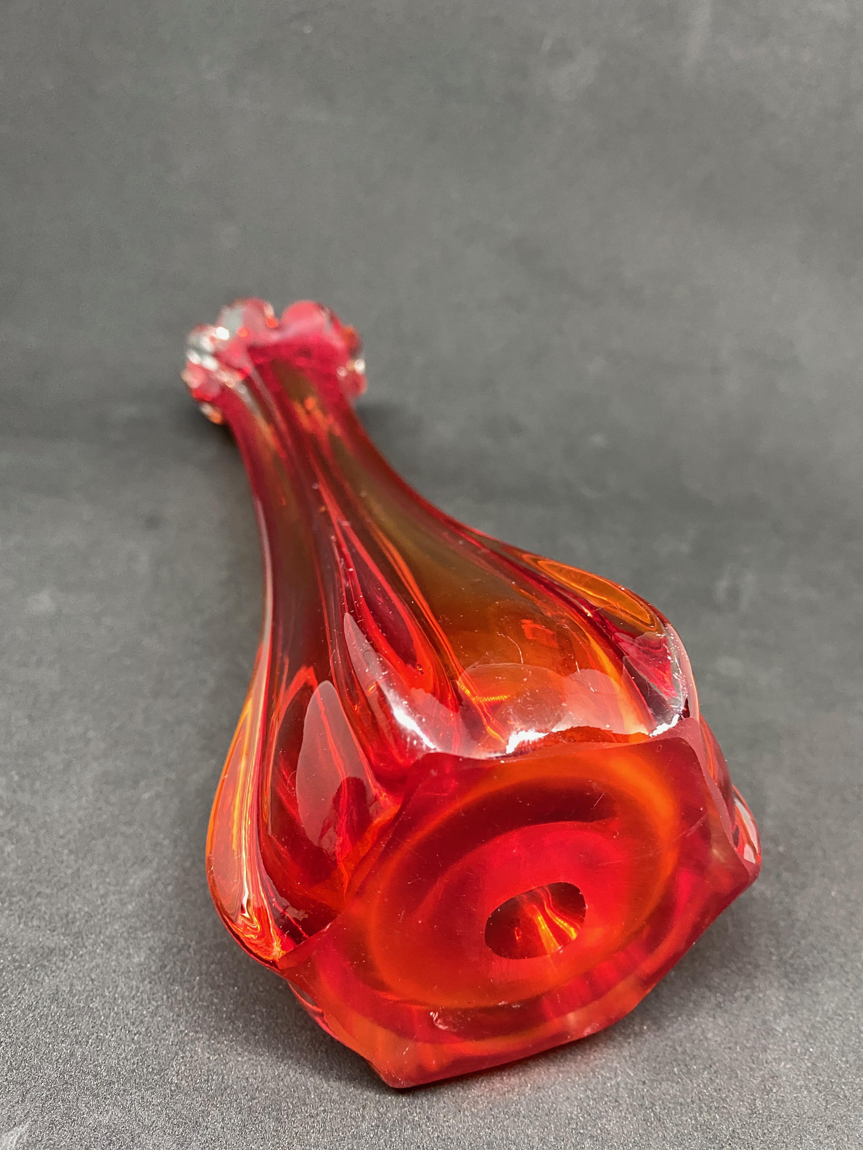 Red, Orange and Clear Hollywood Regency Sommerso Glass Vase Murano, Italy, 1970s In Good Condition In Nuernberg, DE