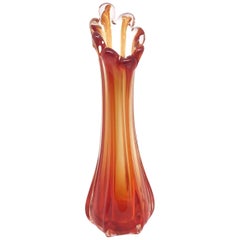 Red, Orange and Clear Hollywood Regency Sommerso Glass Vase Murano, Italy, 1970s