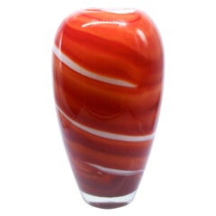 Red Orange and White Murano Venetian  MCM Glass Vase Style of Barbini circa 1970