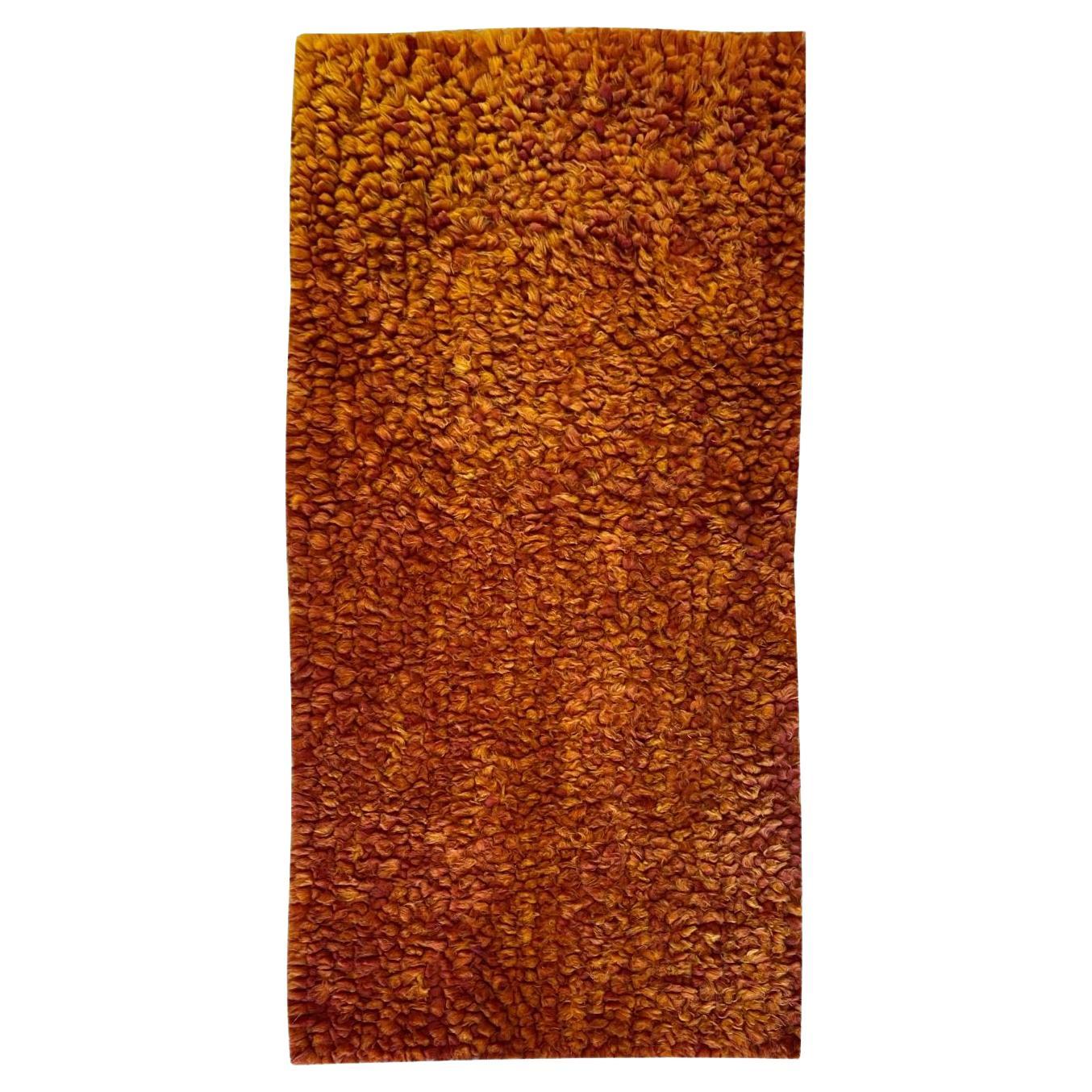 Alfombra Shag Anudada a Mano de Lana Roja, Naranja y Amarilla, 3' x 5' en venta