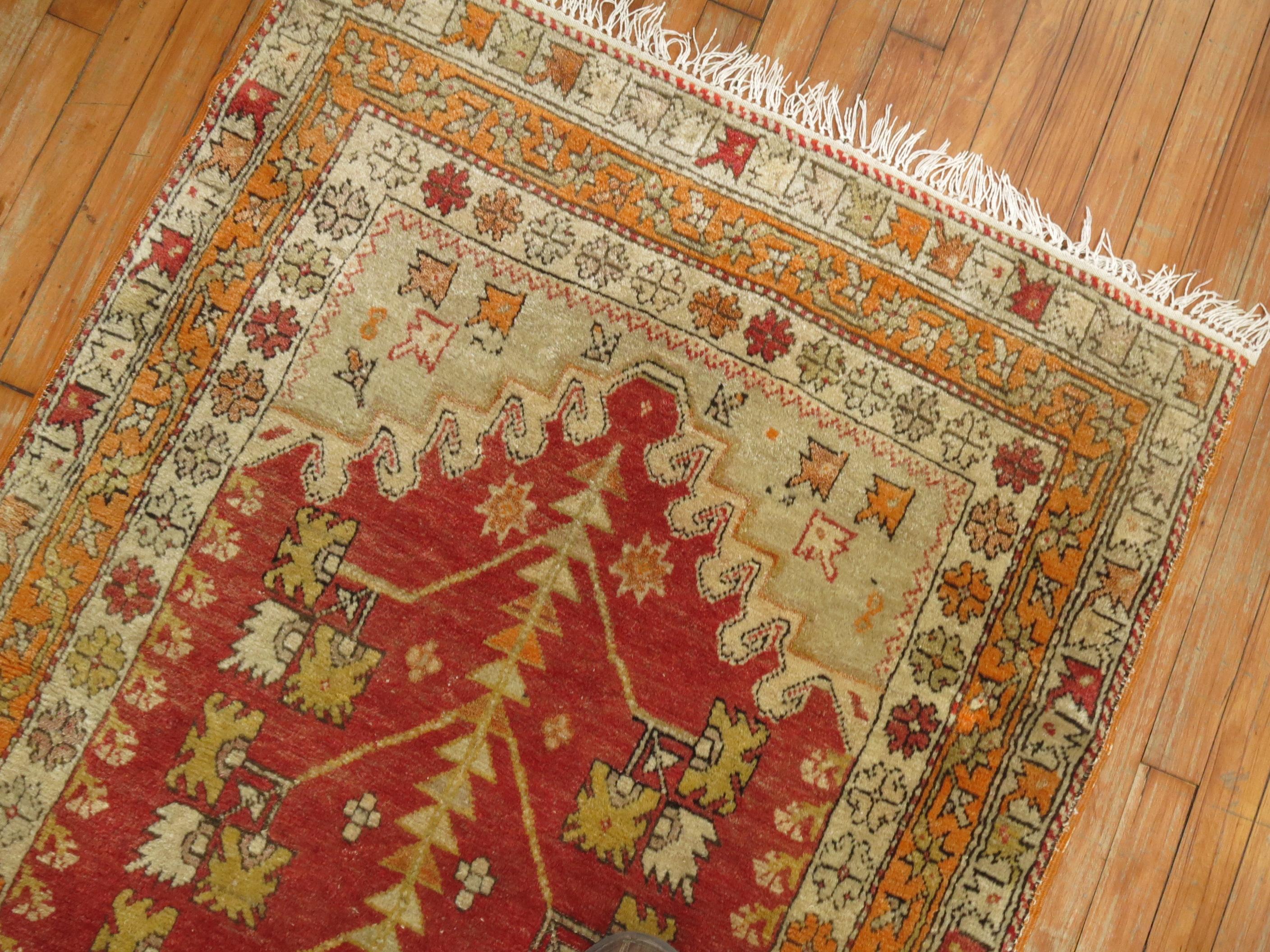 Red Orange Antique Turkish Rug In Excellent Condition In New York, NY
