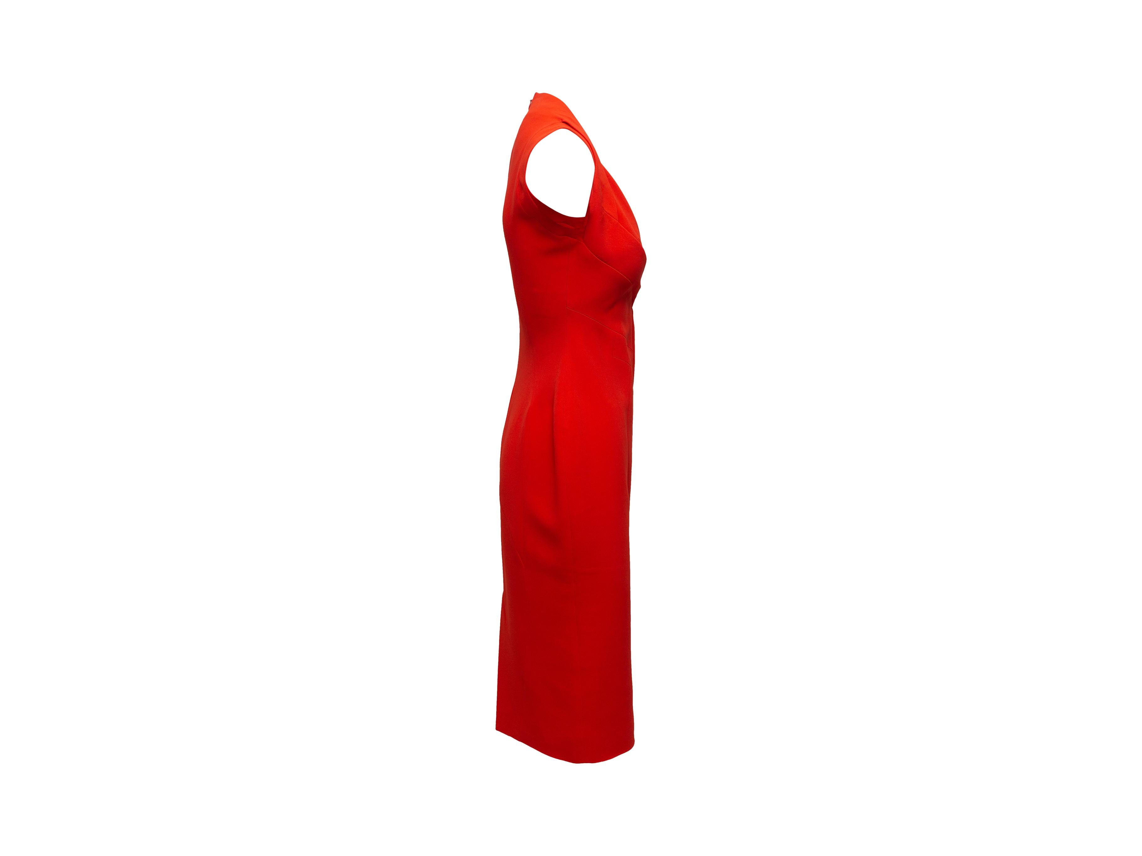 Product details: Red-orange sleeveless sheath midi dress by Antonio Berardi. Surplice neckline. Zip closure at back. Designer size 42. 30