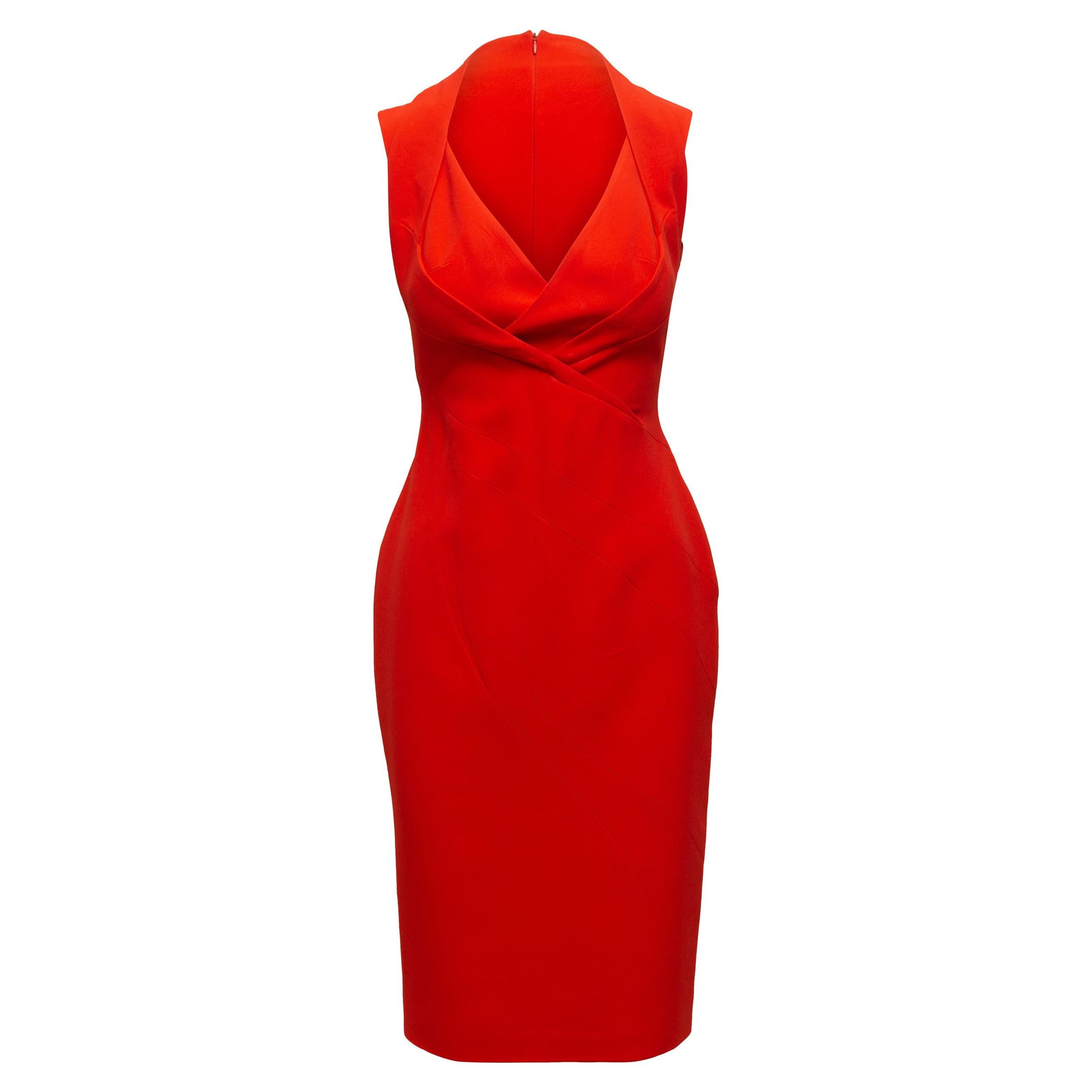 Red-Orange Antonio Berardi Sleeveless Sheath Dress