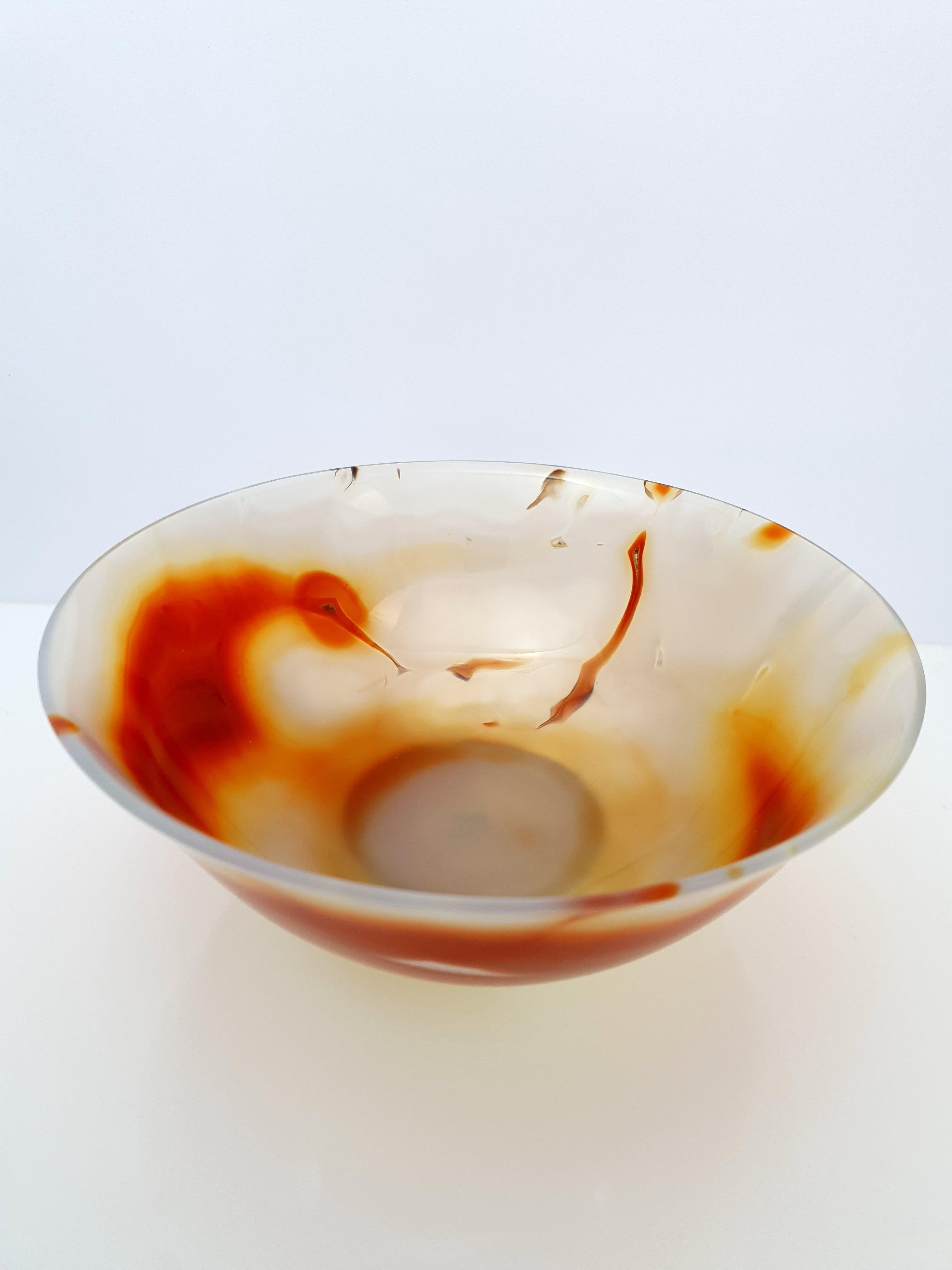Round Cut Red Orange Banded Agate Bowl For Sale