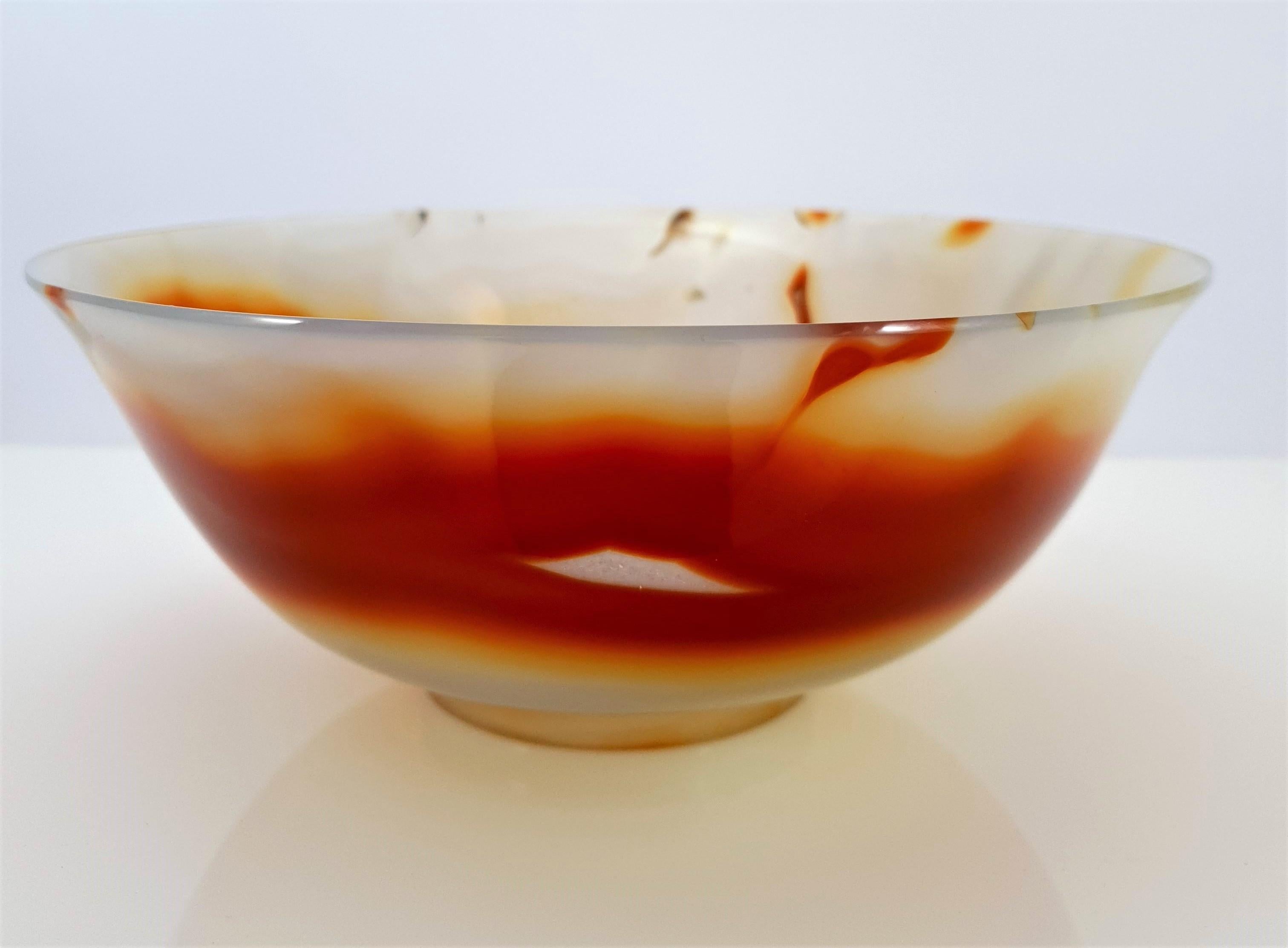 Women's or Men's Red Orange Banded Agate Bowl For Sale
