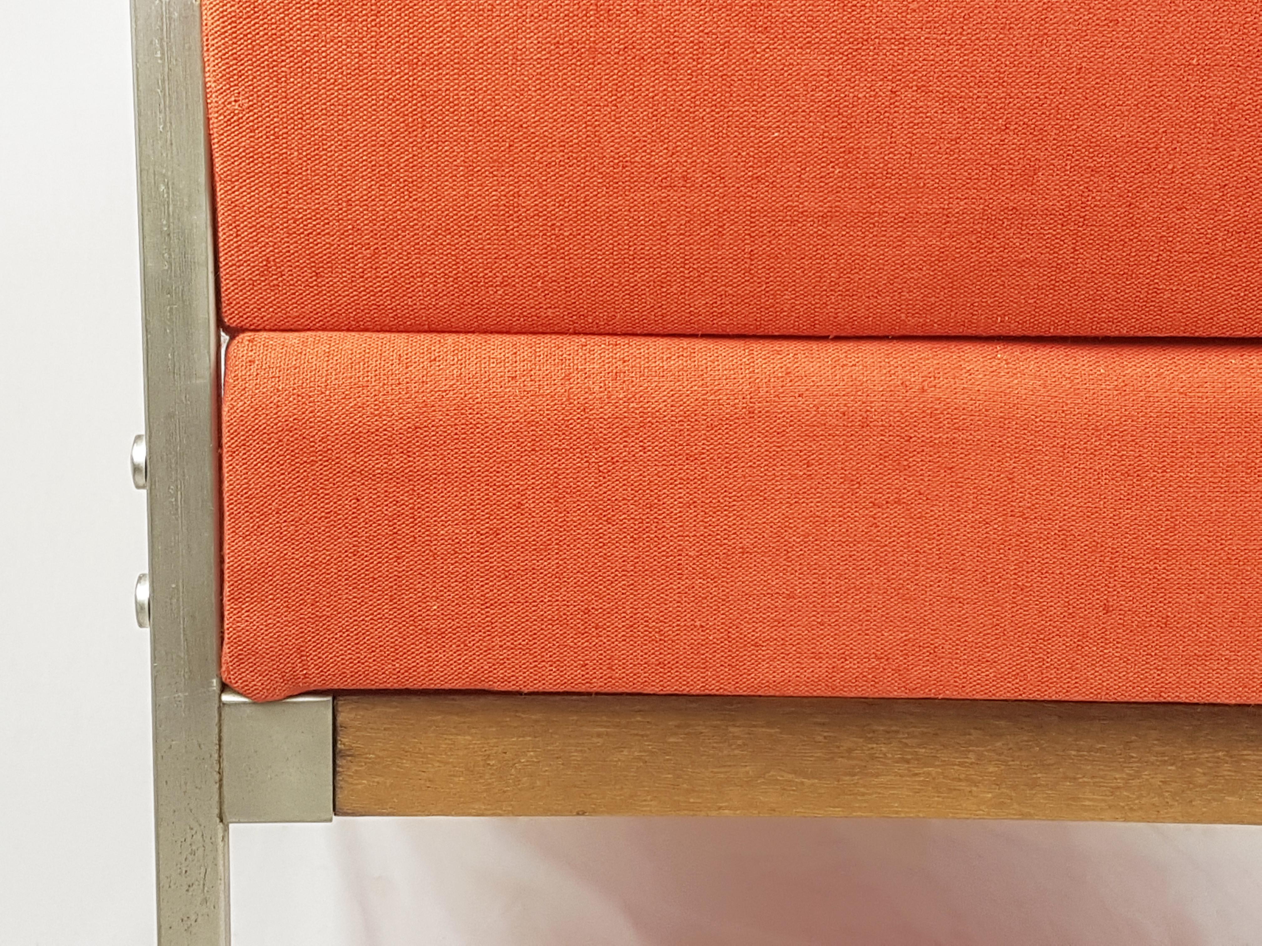 Red/Orange Fabric, Teakwood & Metal 1960s Armchairs, Set of 2 For Sale 4