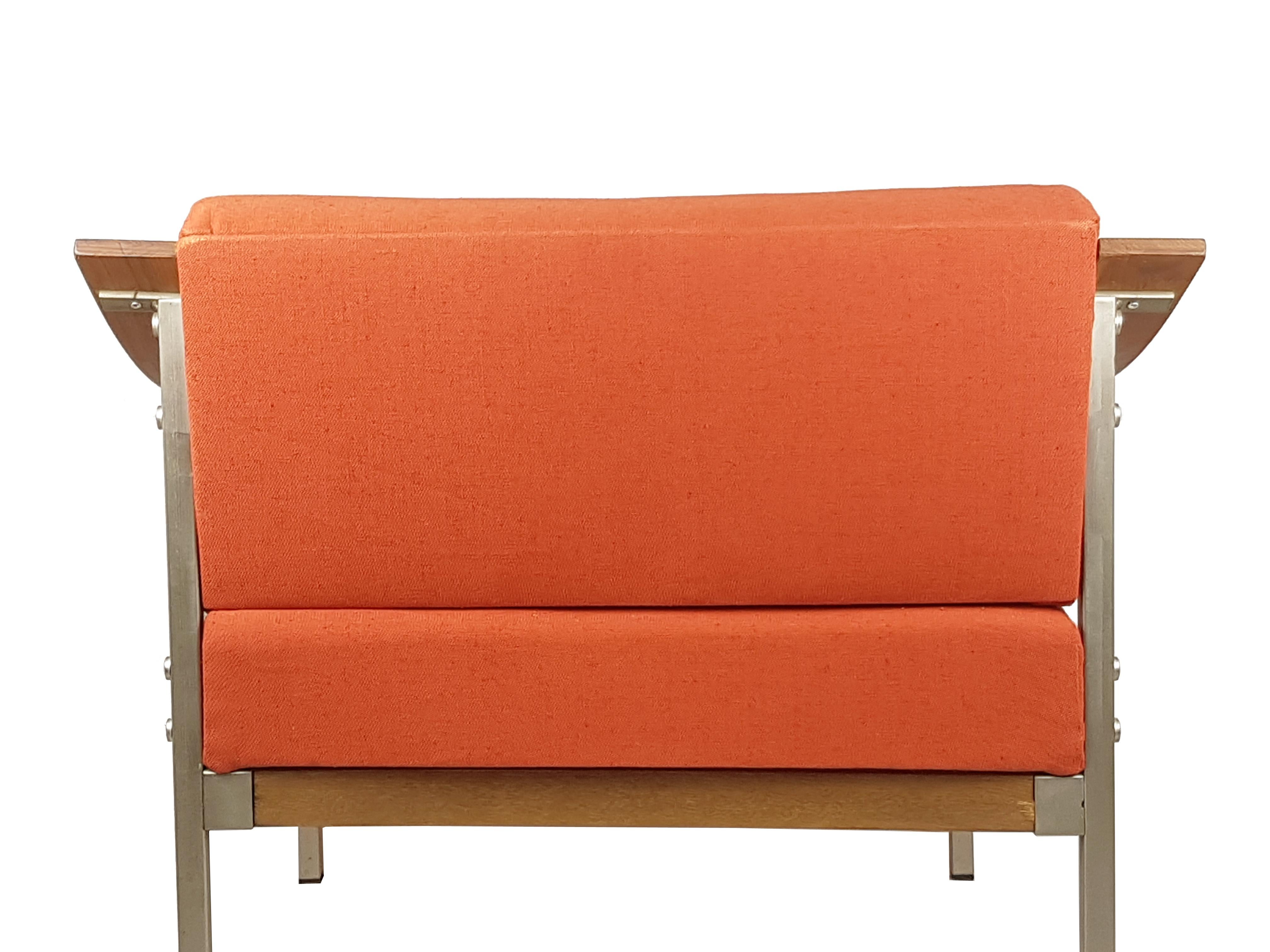Red/Orange Fabric, Teakwood & Metal 1960s Armchairs, Set of 2 For Sale 6