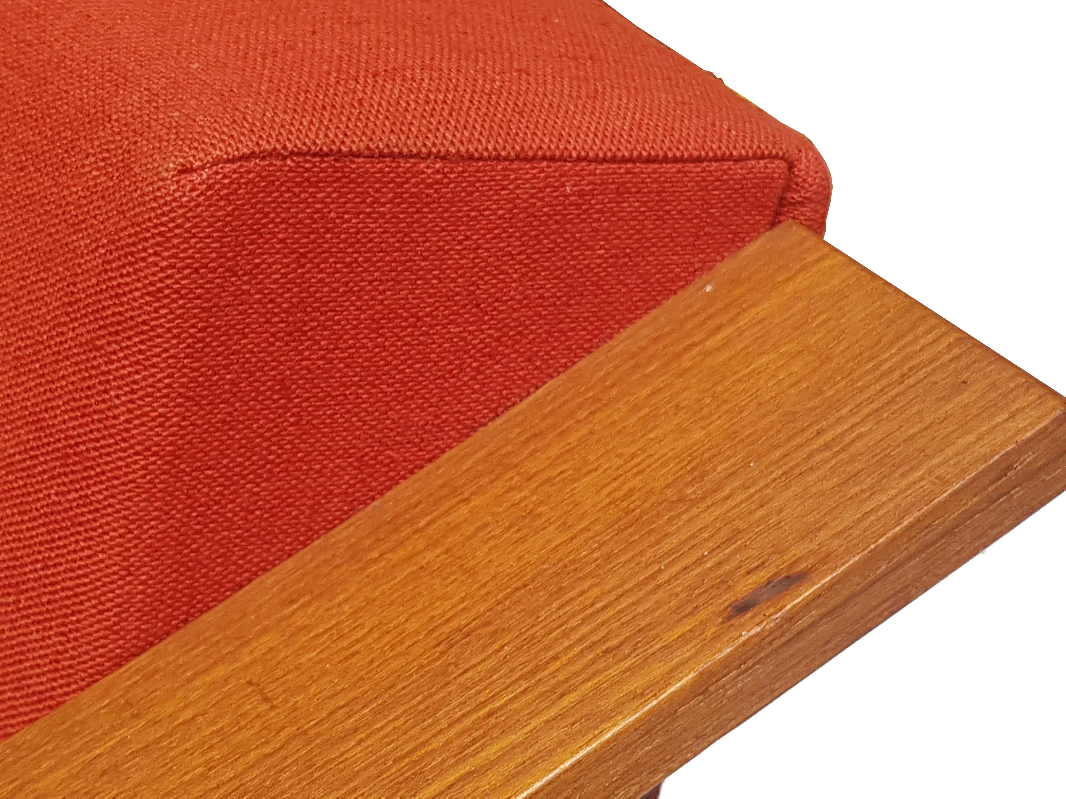 Red/Orange Fabric, Teakwood & Metal 1960s Armchairs, Set of 2 For Sale 10