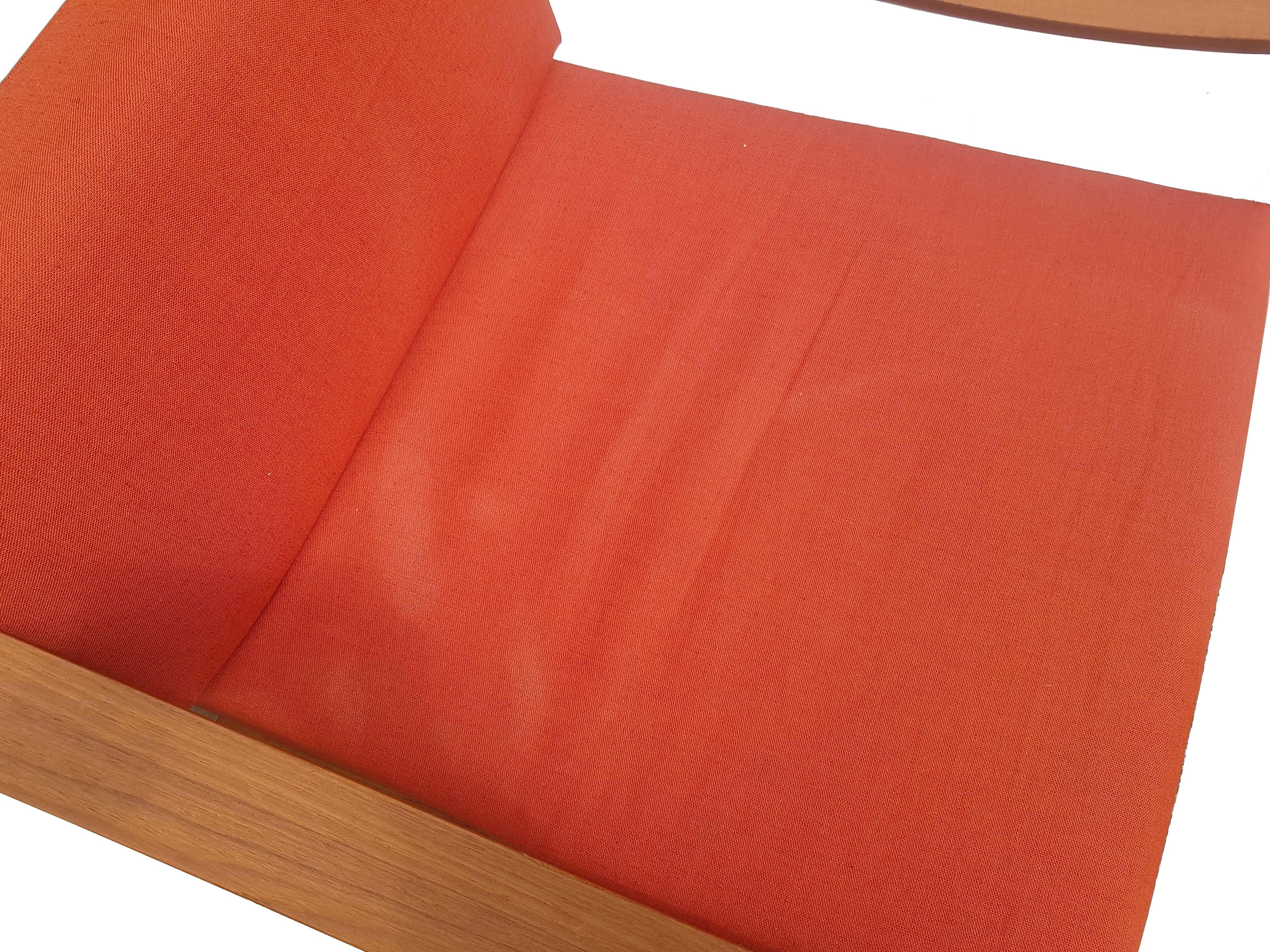 Red/Orange Fabric, Teakwood & Metal 1960s Armchairs, Set of 2 For Sale 12