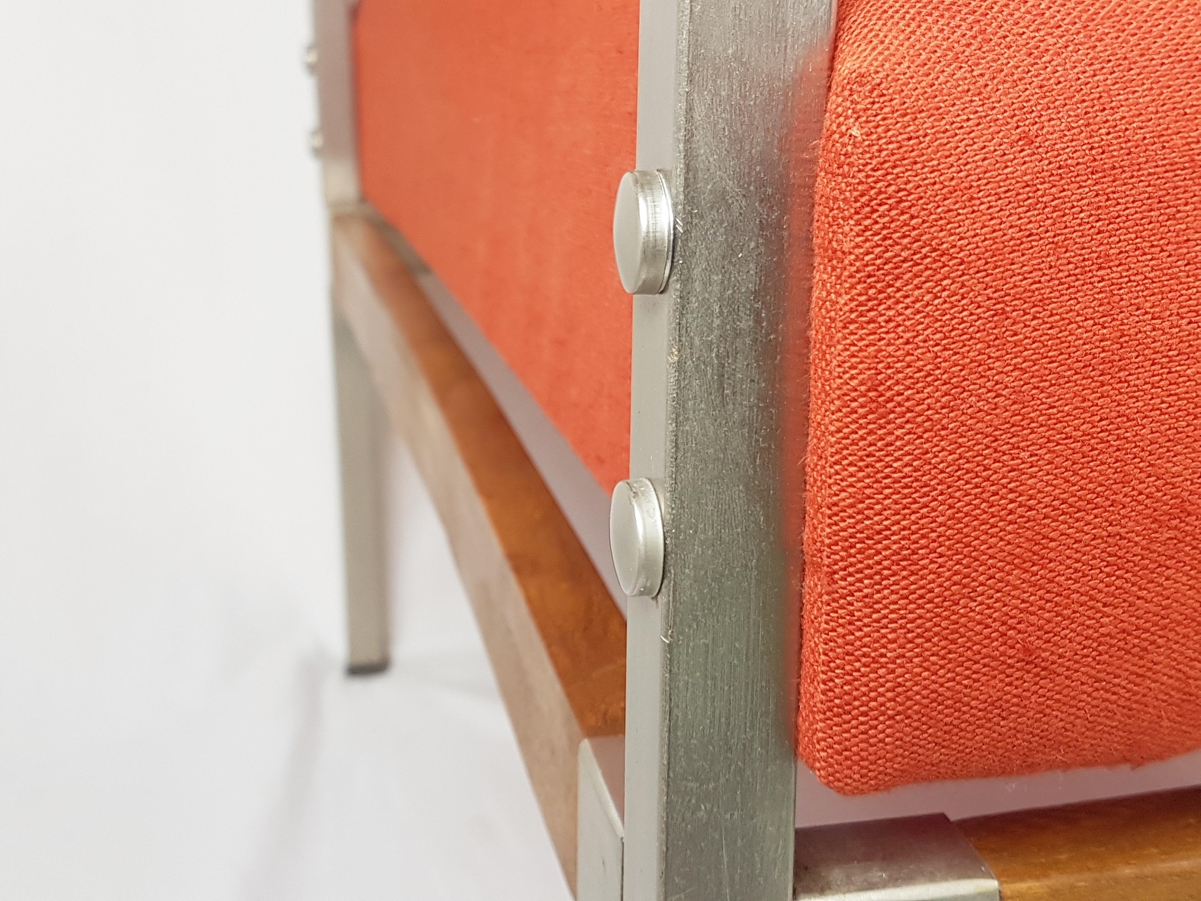 Red/Orange Fabric, Teakwood & Metal 1960s Armchairs, Set of 2 For Sale 1